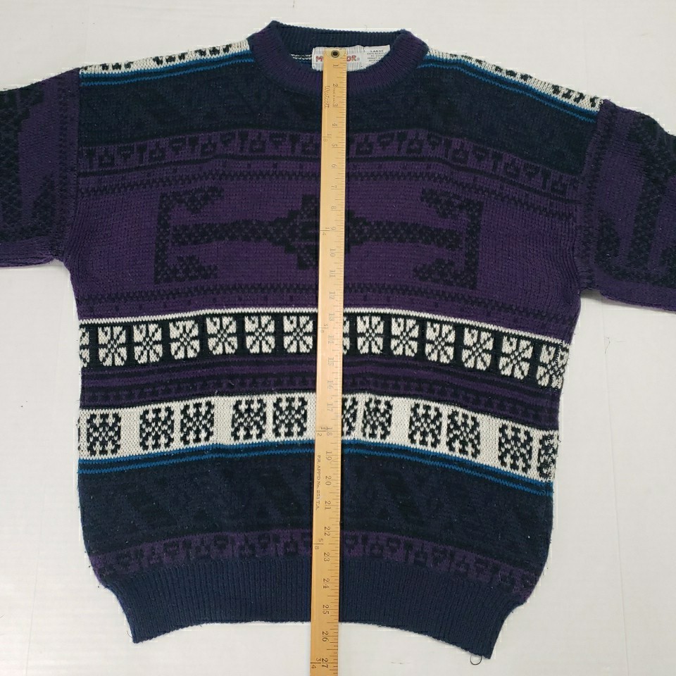 Vintage 90s McGregor Sweater Purple White Geometric Knit Men’s Sz Large EUC