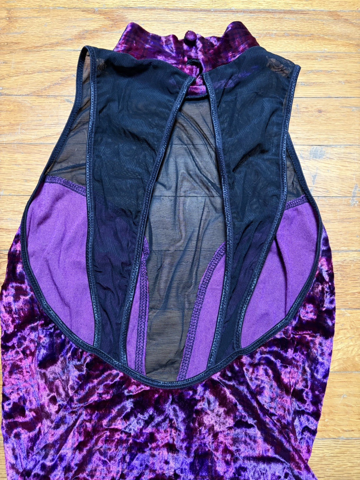 Vintage 80s VS Gold Label Velvet Mesh High Neck Bodysuit Teddy Sz M