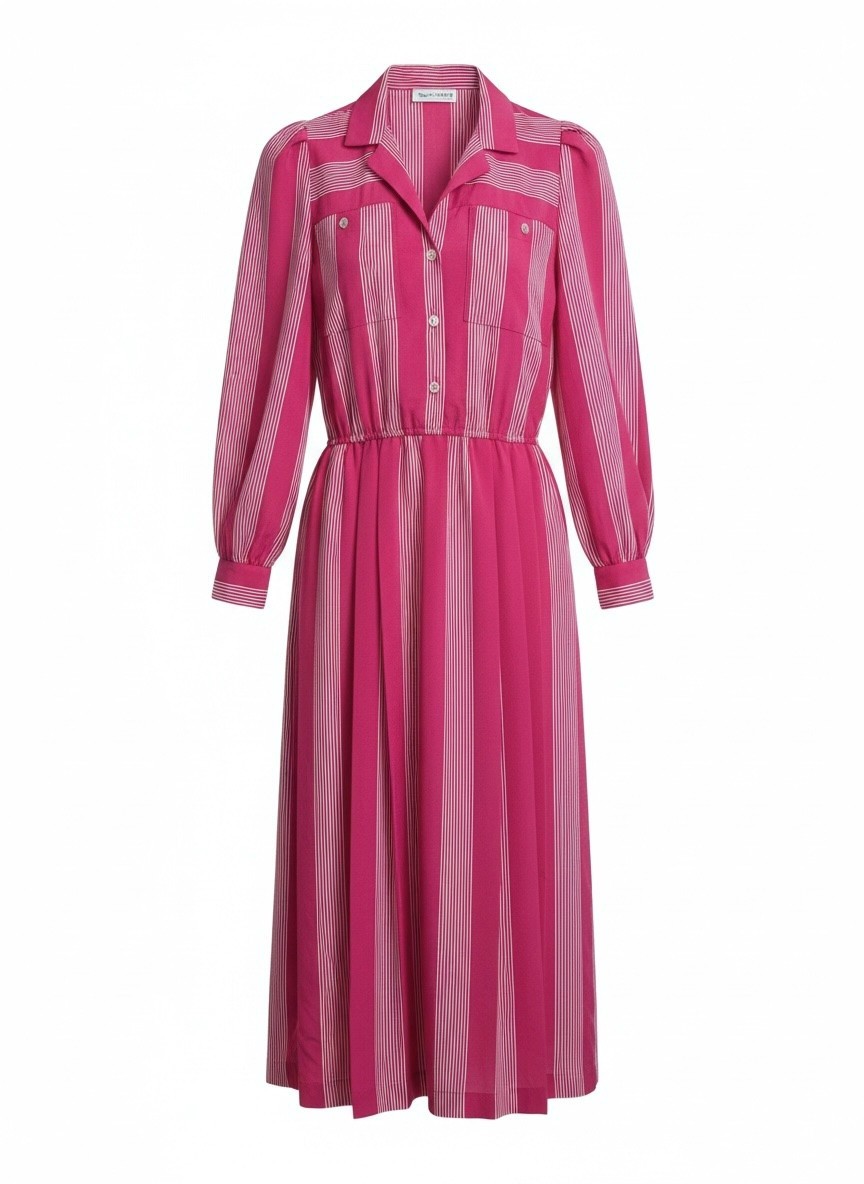 Vtg 80s Diane Von Furstenberg Tailored Pink Striped Midi Shirt Dress size 6