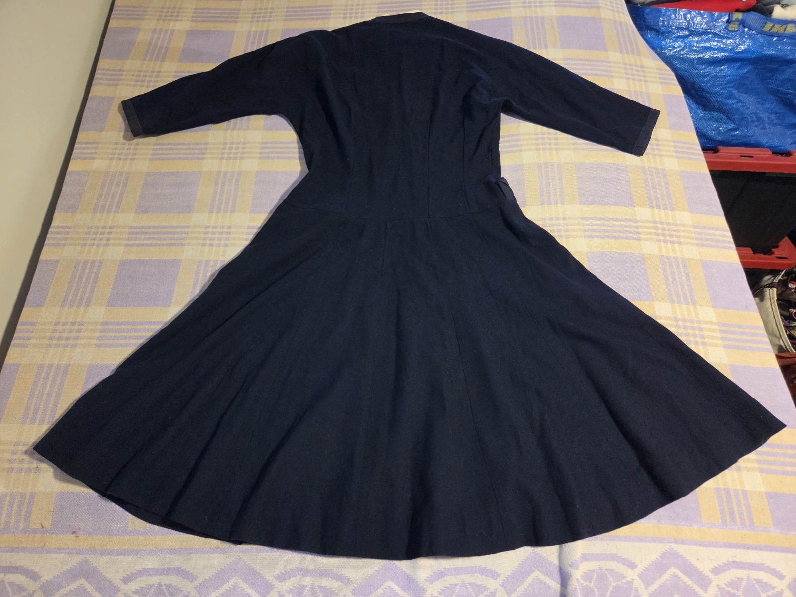 Vintage 1940s Black Dress 40s R & K Originals WW2 Era Mod Rare Style Button 50s