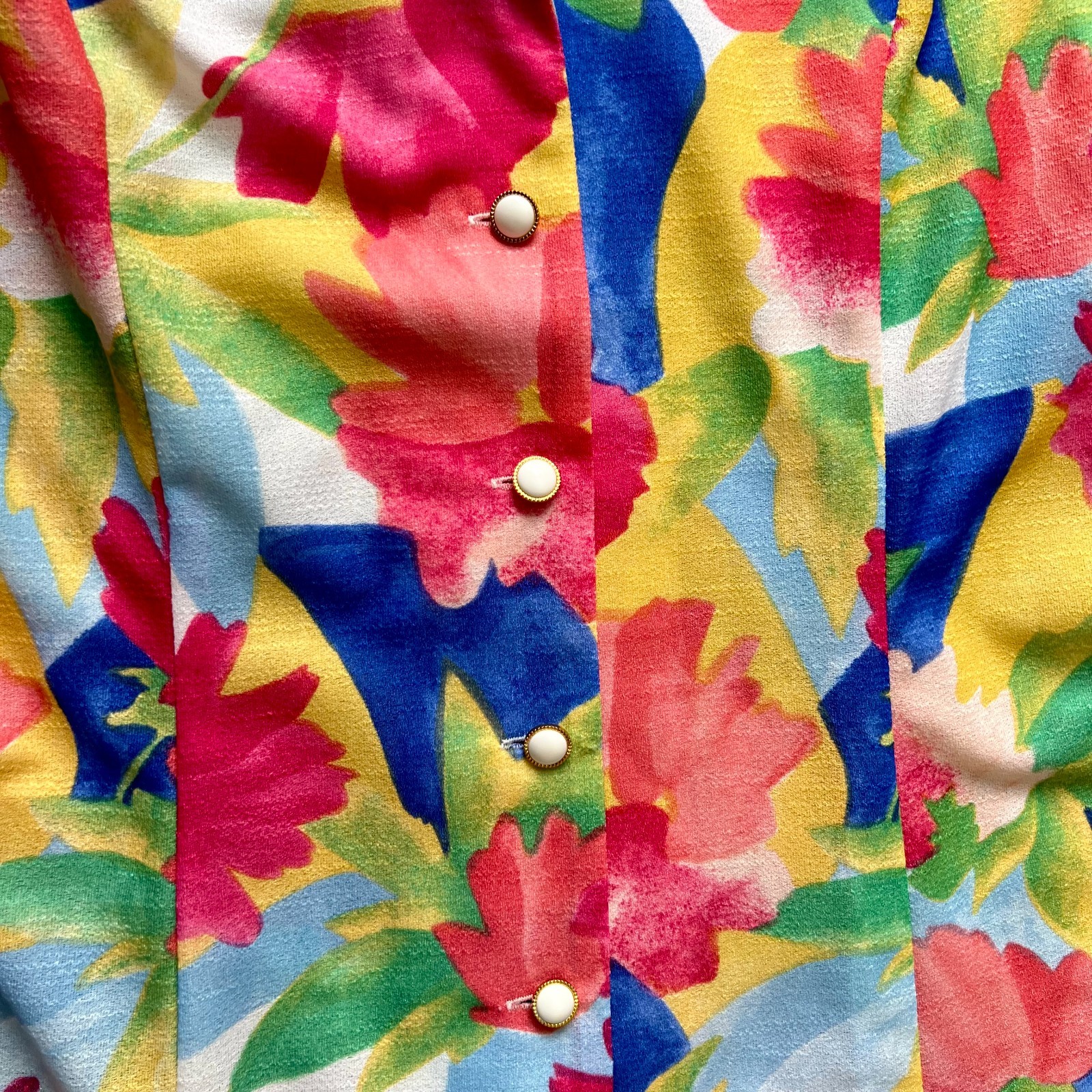 1970s Floral Button Front Midi Dress Belted Long Sleeves Aline Plus Size EU 42