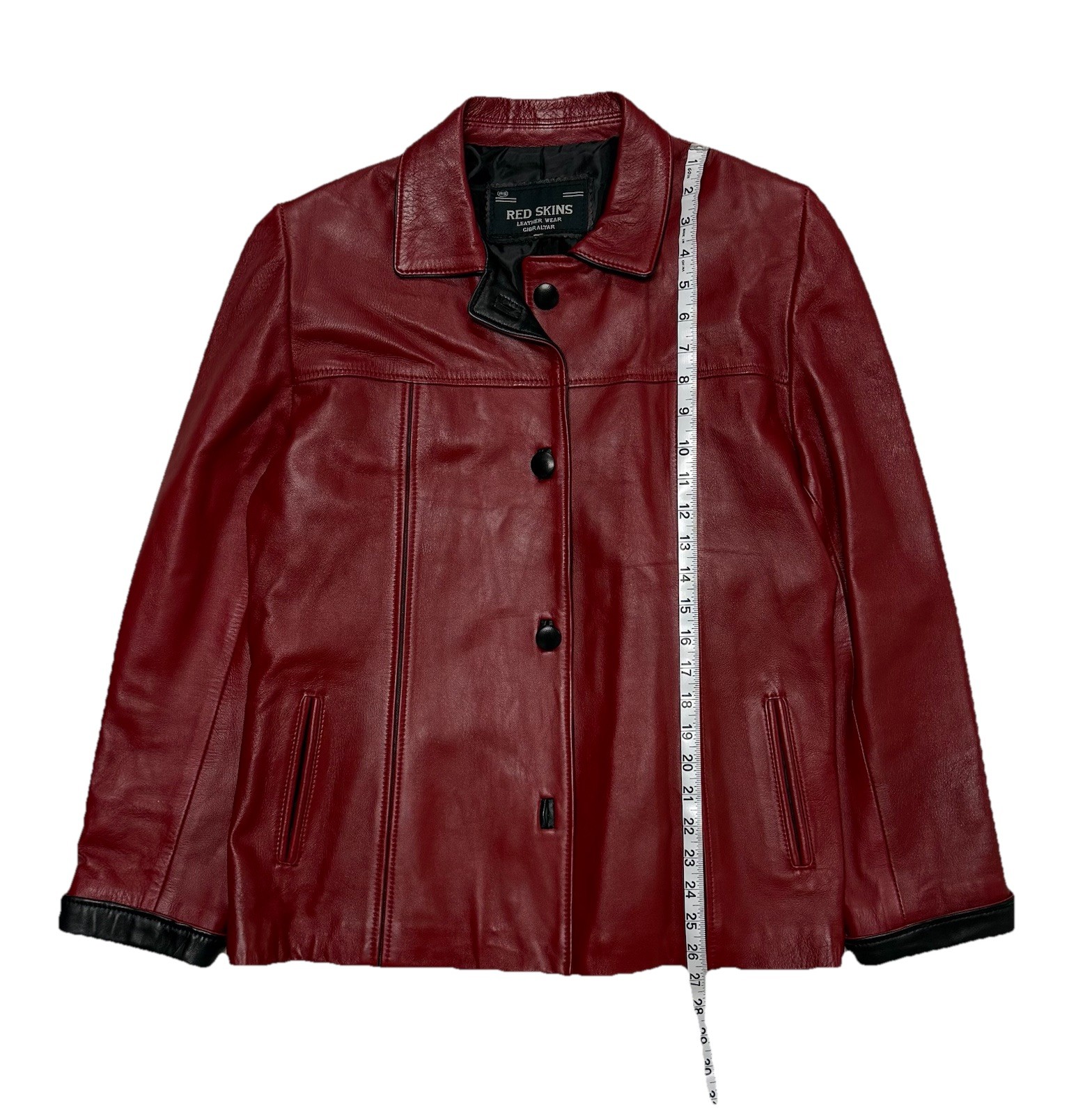 Vintage Red Leather Jacket With Black Lining Size M French Brand Red Skins