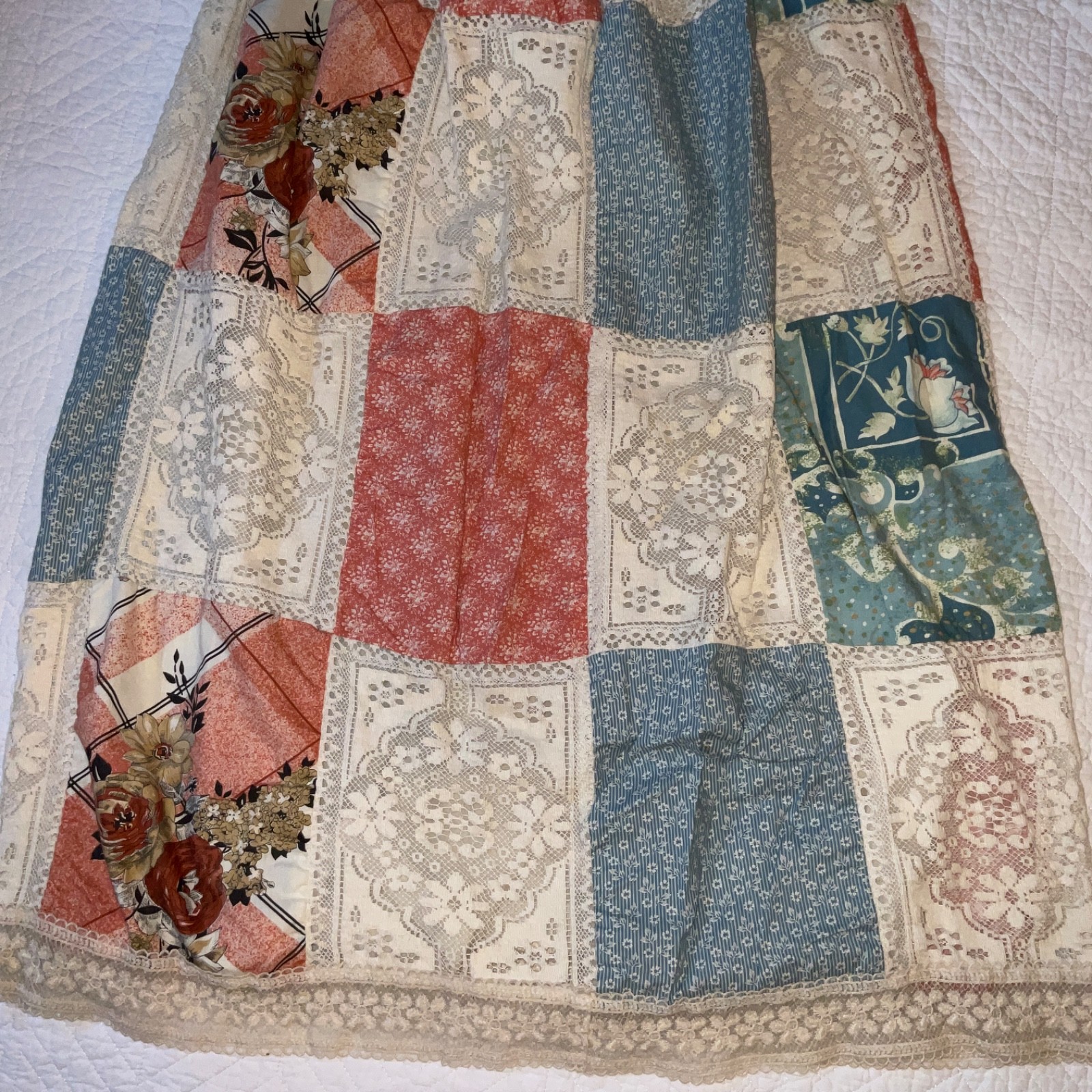 Vintage Womens Skirt size S 6 ? vintage 70s cotton patchwork long peach blue
