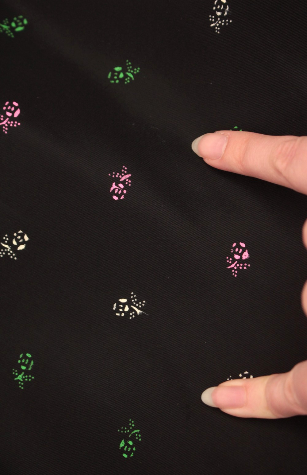 VTG Women’s 50s Black W/ Multi Color Floral Print Taffeta Swing Dress S/M 1950s