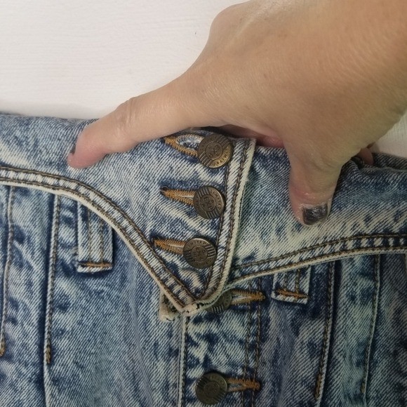 Vtg 80s 1980s Limited Express Acid wash denim paper bag High Waist Jean Skirt 26