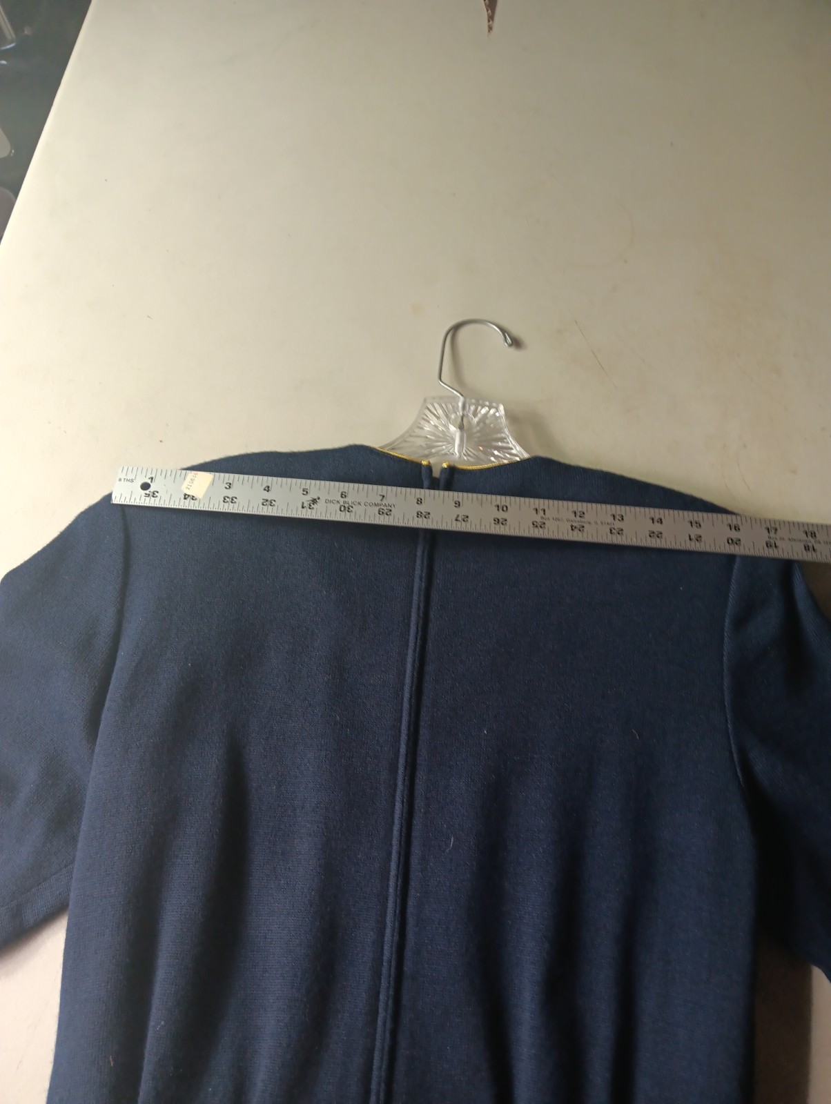 Vintage CIAO Ltd Navy Blue Wool Knit Dress Sz 8 Shoulder Pads Pockets 1970s
