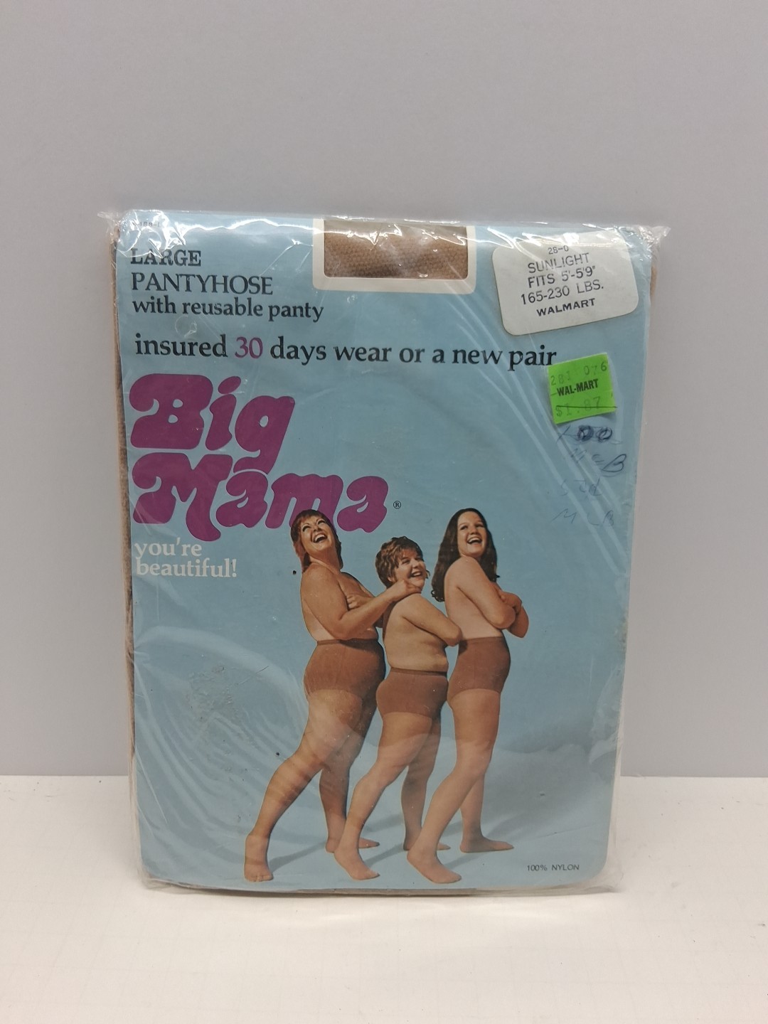 VTG New Big Mama Nylon Pantyhose With Reusable Panty Large 165-230 Lbs NEW