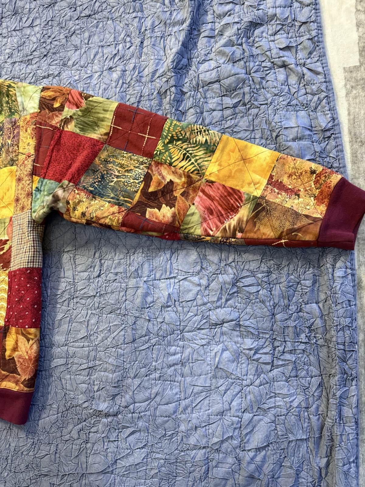 Vintage Handmade Quilted Patchwork Jacket Fleece Lined Boho Grandma-Core EUC