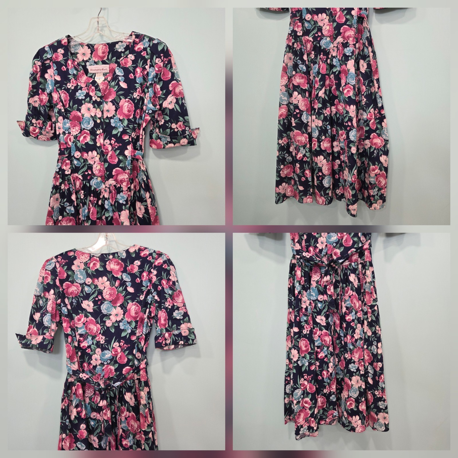 VTG Brandywine Creek A-Line Floral Garden Cottage Midi Dress Button Bow 9/10 NEW