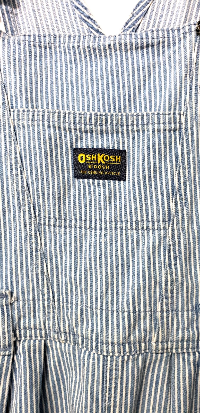 VTG 80s USA Oshkosh Womens 8 Blue Striped Railroad Denim Overalls Jumper Dress