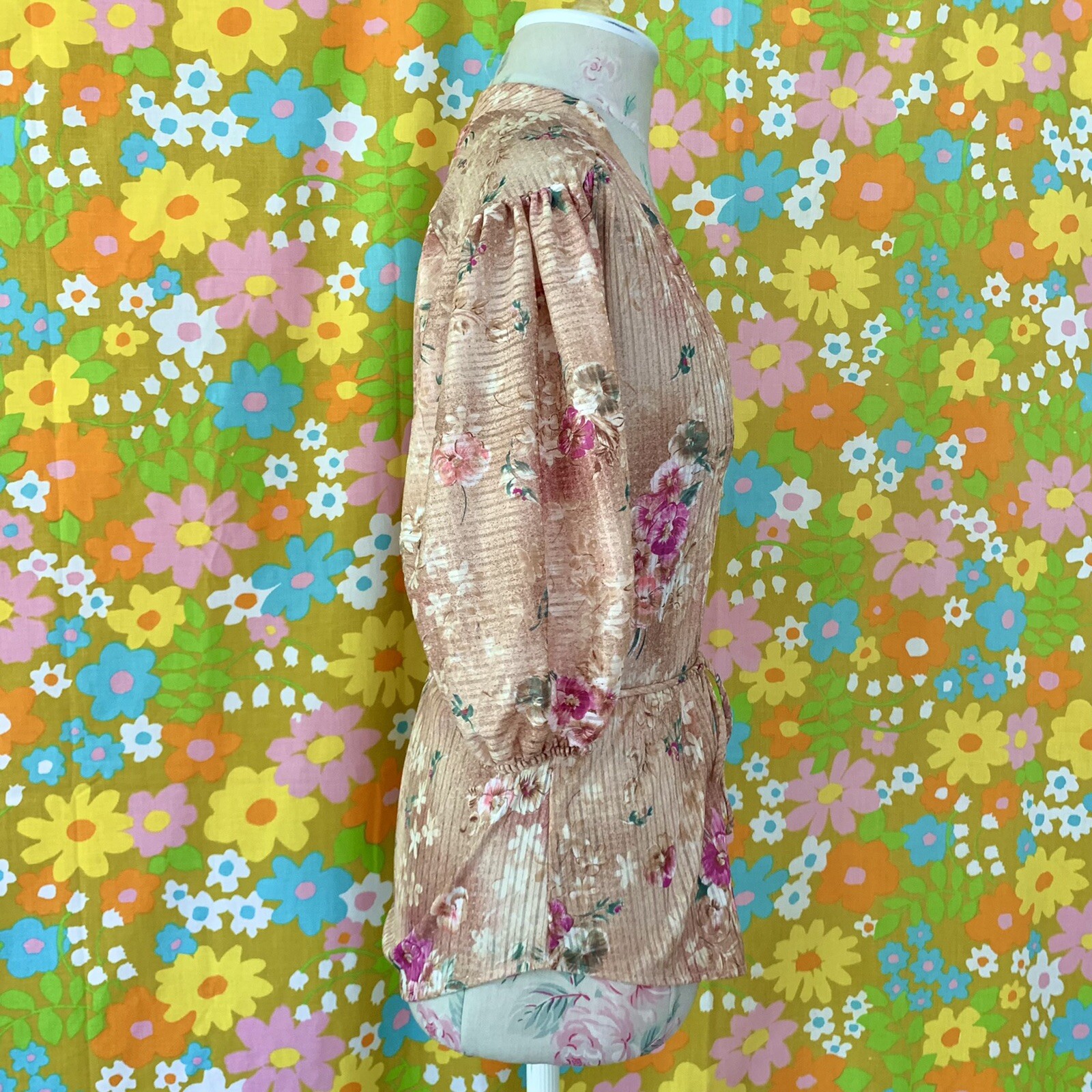 vintage 70s boho floral balloon sleeve peasant blouse S/M