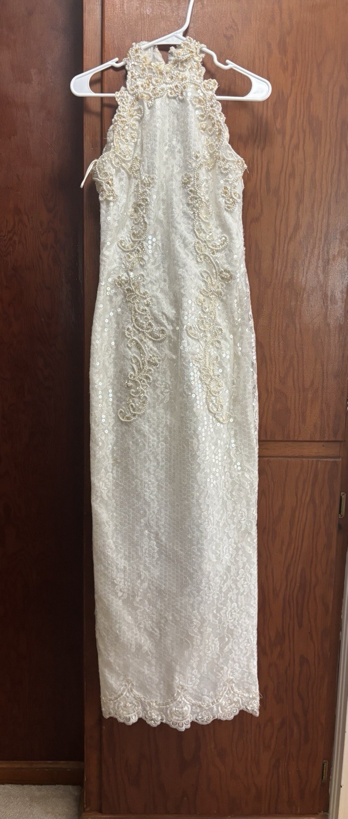 Vintage Women’s Size 8 Demetrios Wedding Dress Halter Style Beaded Union Made