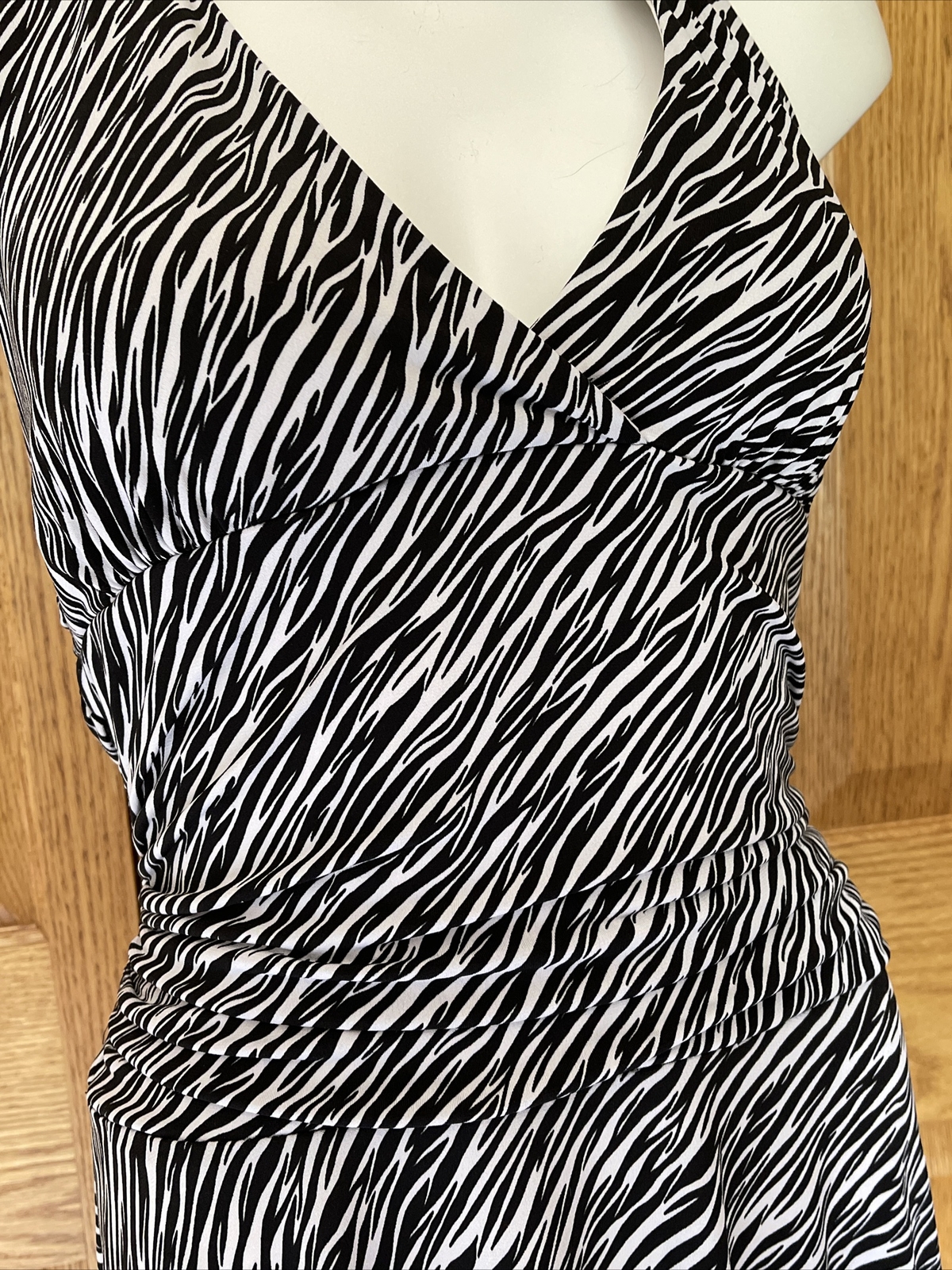 VTG My Michelle Sexy Diva Style Zebra Print Halter Flare Dress Blk/White Size M