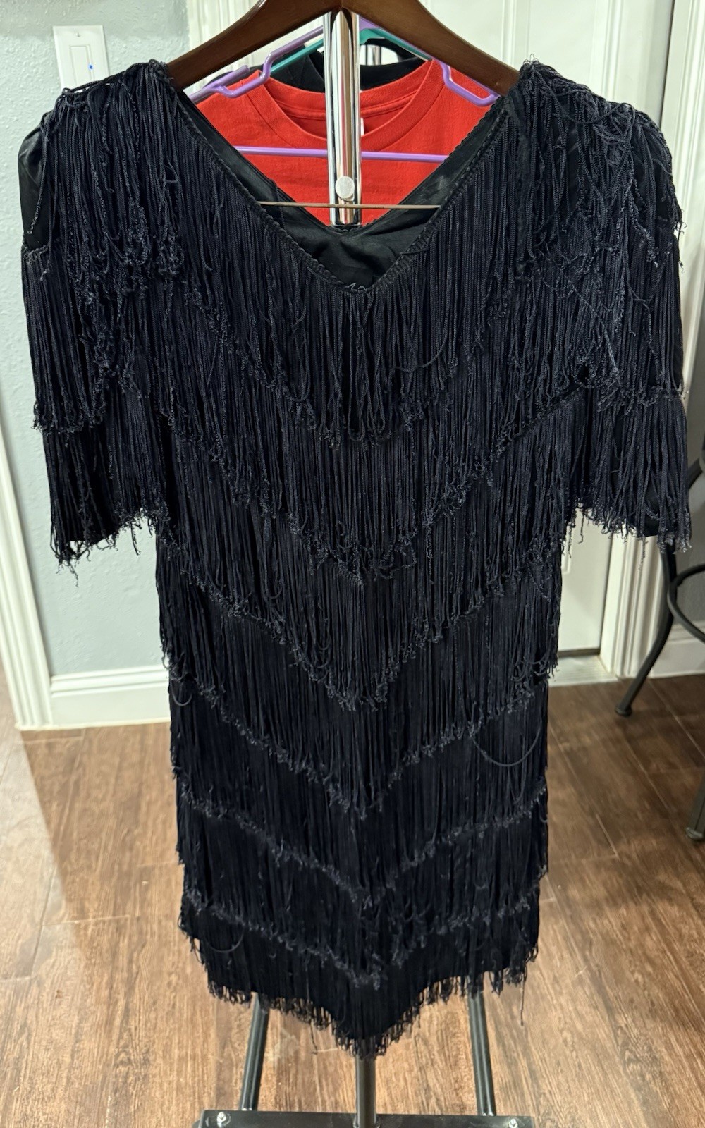 Vintage 1980s Mister Jay Fashions Black Fringe Flapper Cocktail Dress Size 8