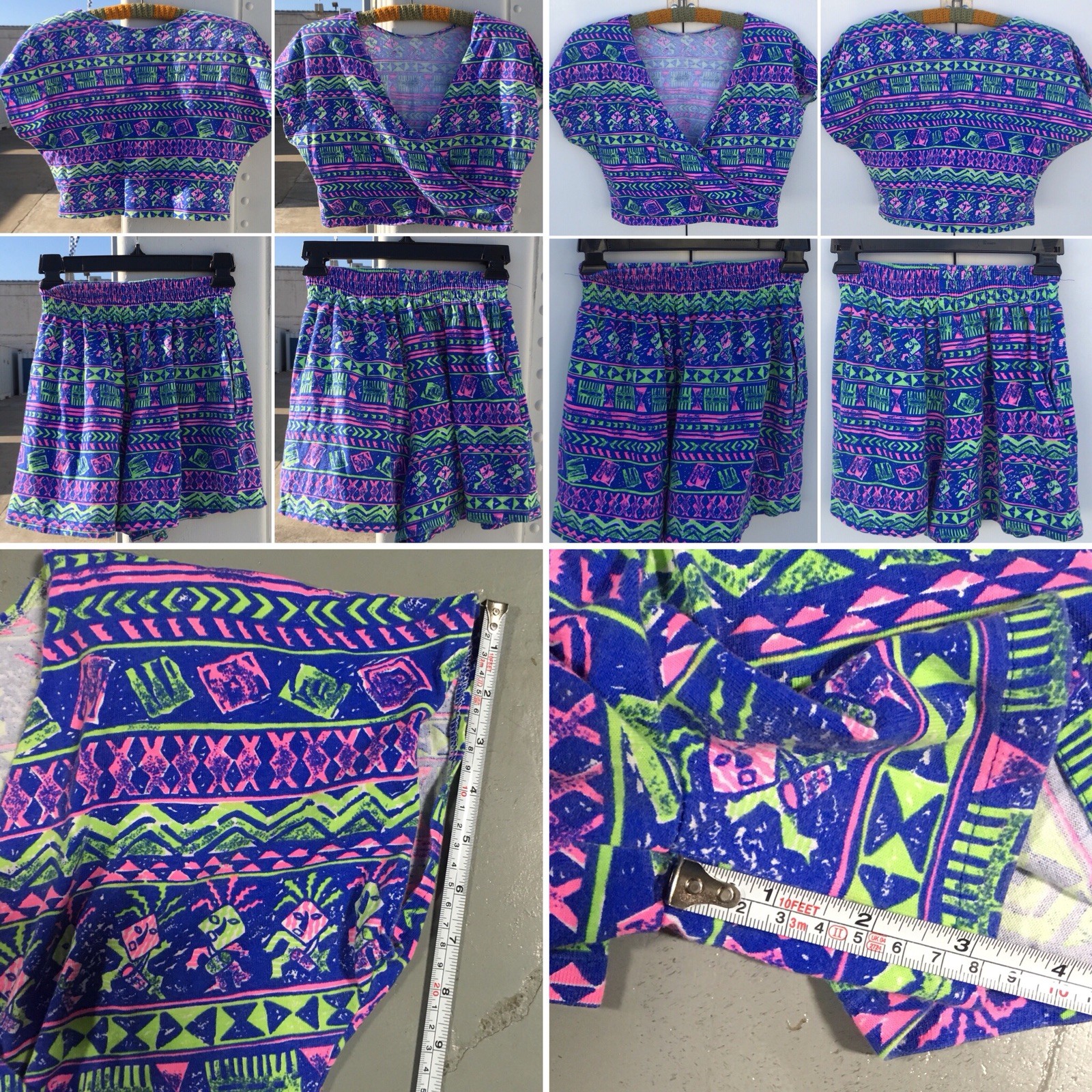Vintage Meta Sport Shorts & Crop Top 80s Neon Geometric 1980s Size L runs small
