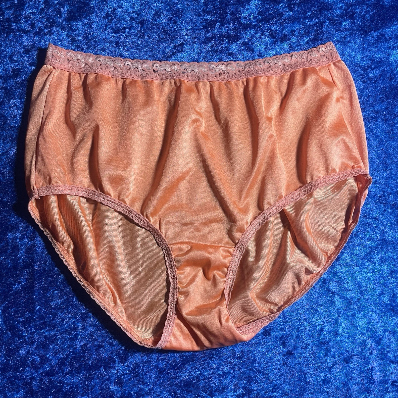 Vintage Shiny Nylon Panties Peachy Orange Brief Panty Size Large No Tag