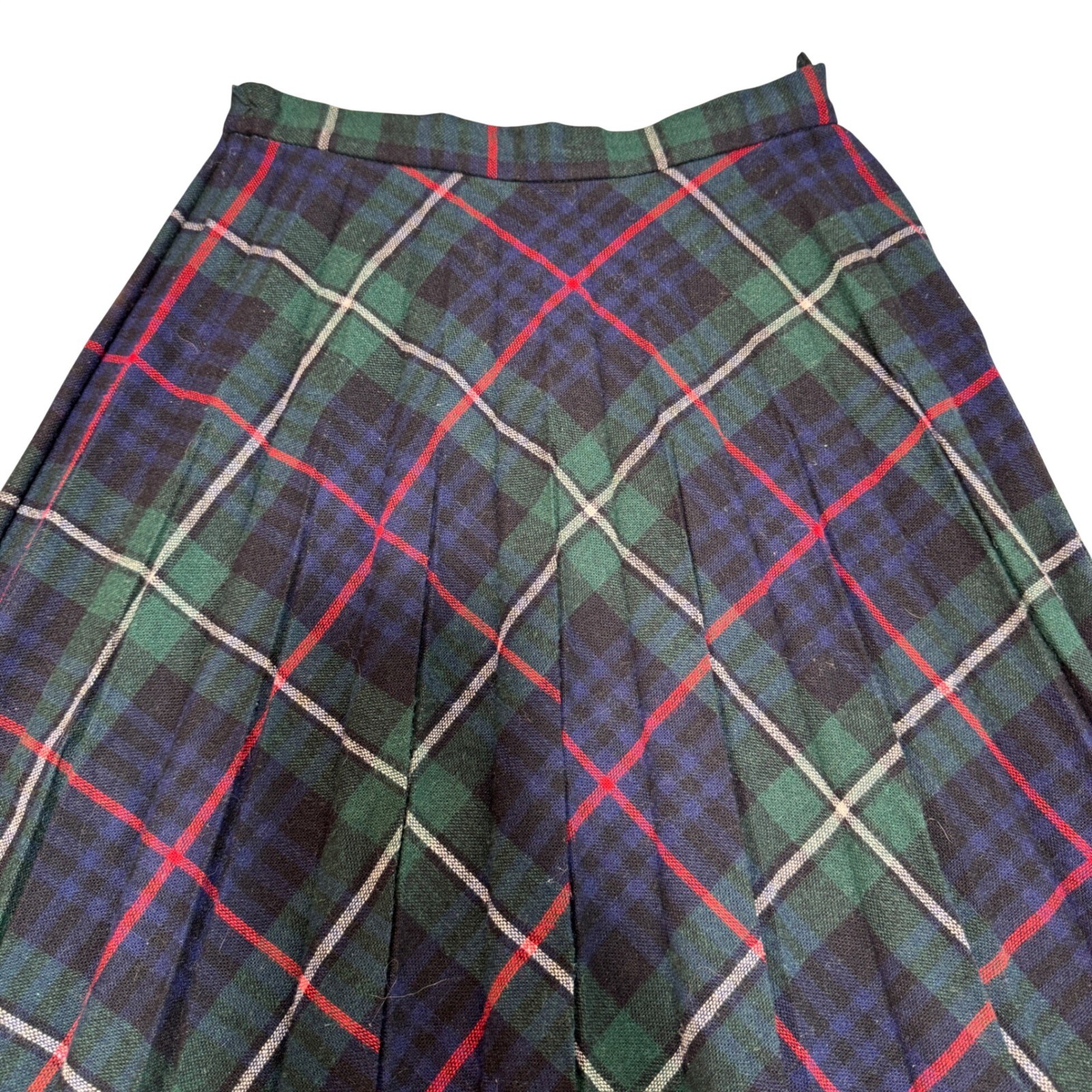 VTG Plaid Pleated Skirt Womens 26 IN Waist Midi Dark Academia Preppy Wool Blend
