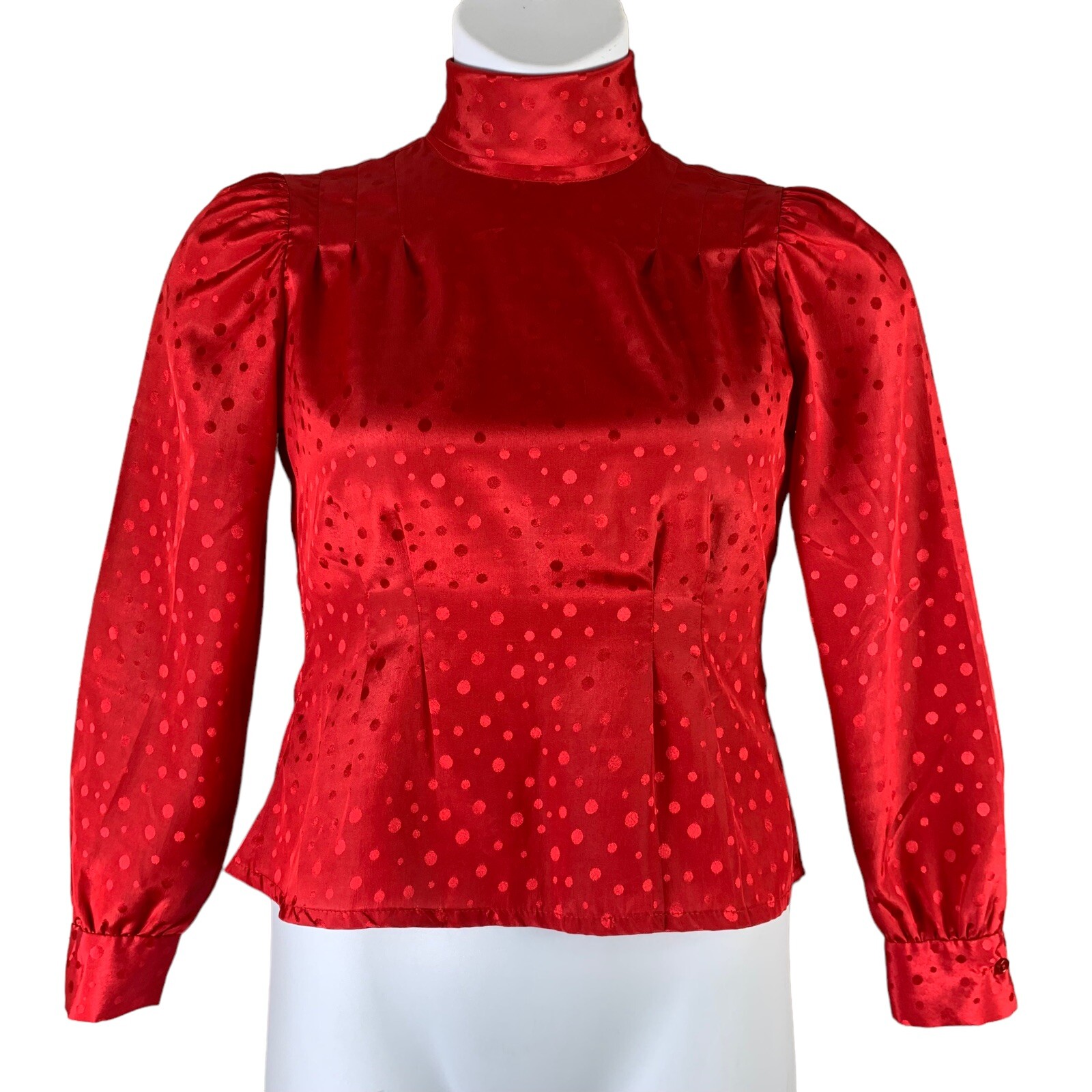 Vintage Size Small Blouse Red Polka Dot Button Back Tie Neck You Babes