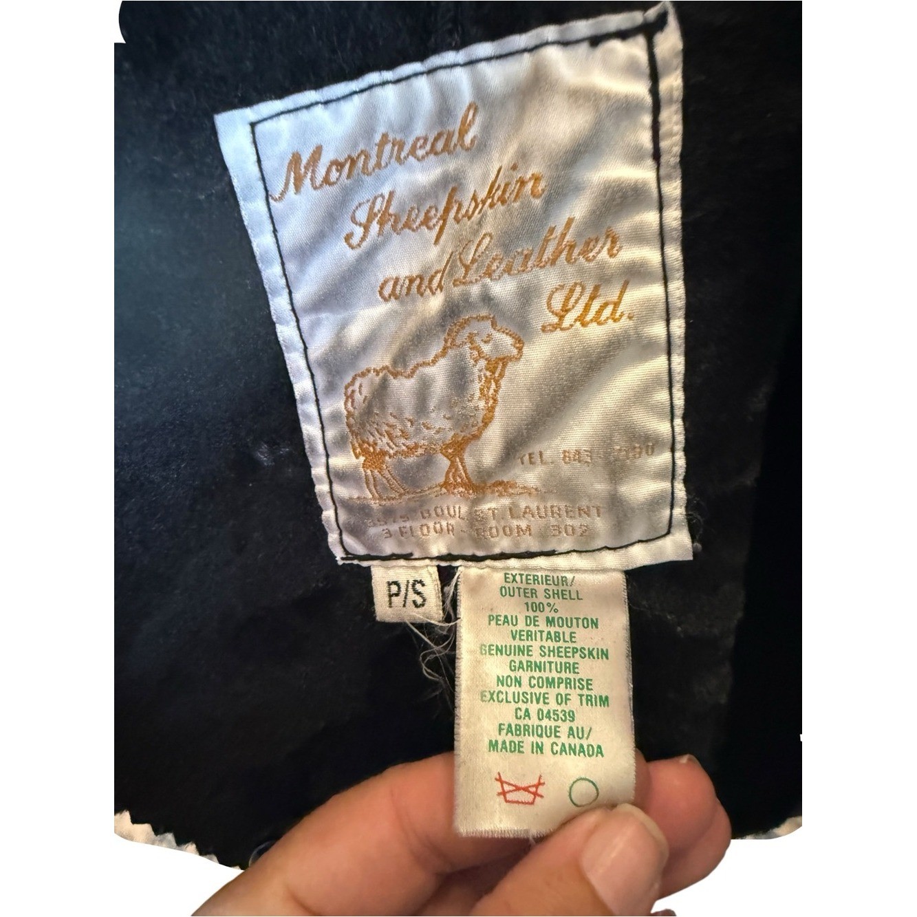 Montreal Sheepskin Genuine Shearling Coat Vintage 80s Black Leather Plush P/S