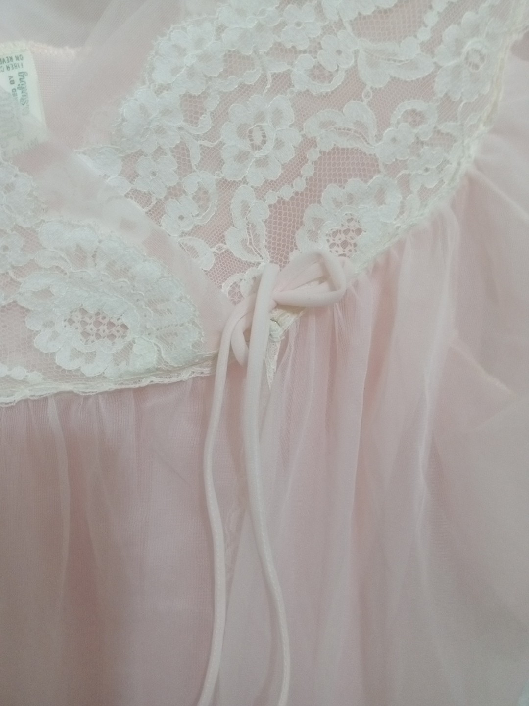 Vintage Ballet Pink Sheer Piegnoir Set Nightgown Robe Lace Trim Medium 1960s