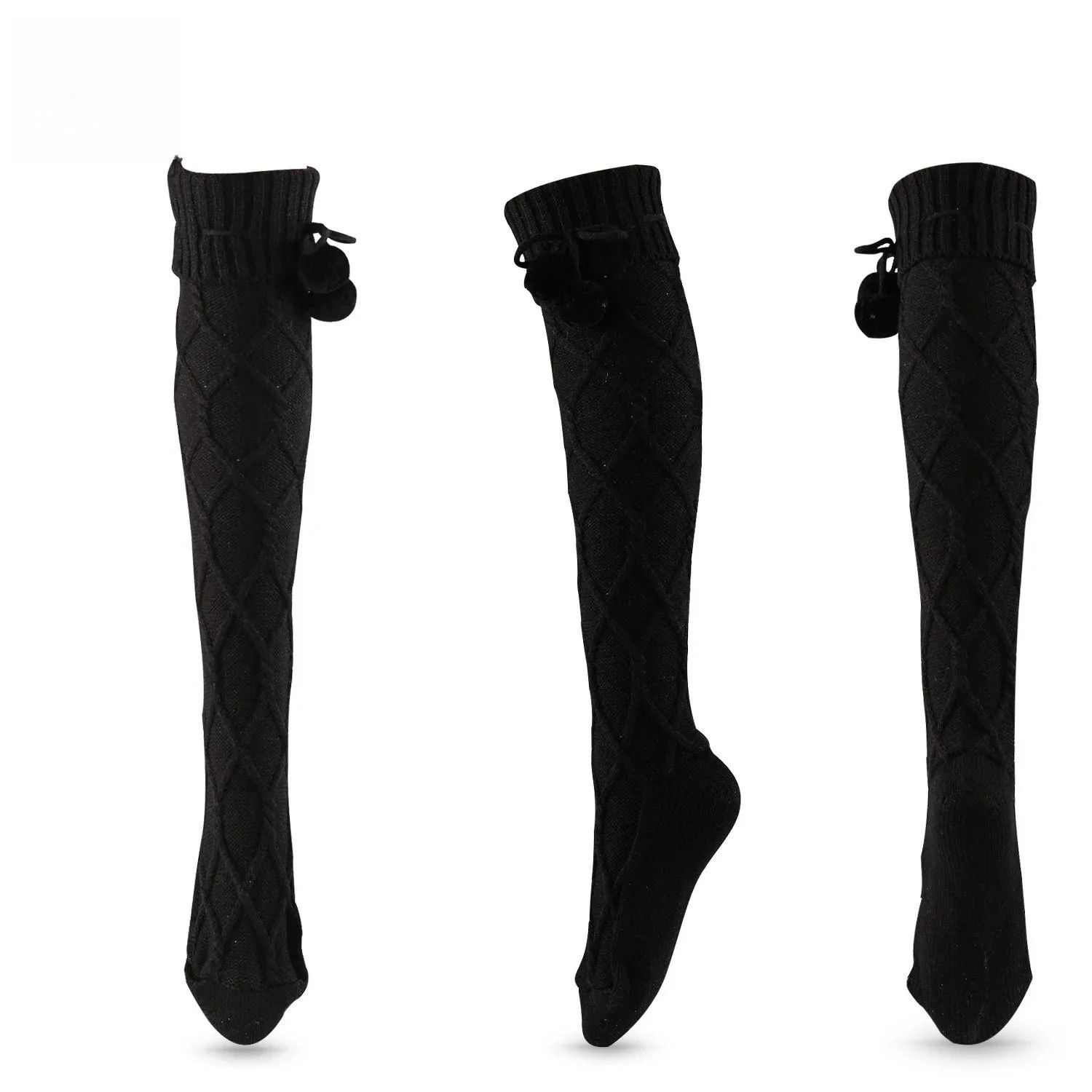 Woven Hosiery Trending Europe America Wool Fall Winter Fresh Fuzzy Pom Poms