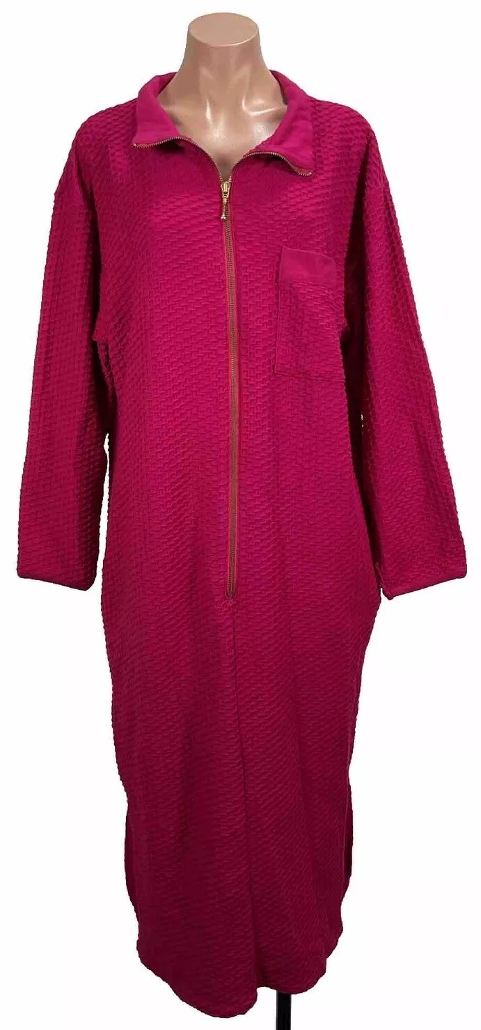 Vintage Go Softly Robe Womens Small Pink 80s Textured Housecoat Muumuu Kaftan