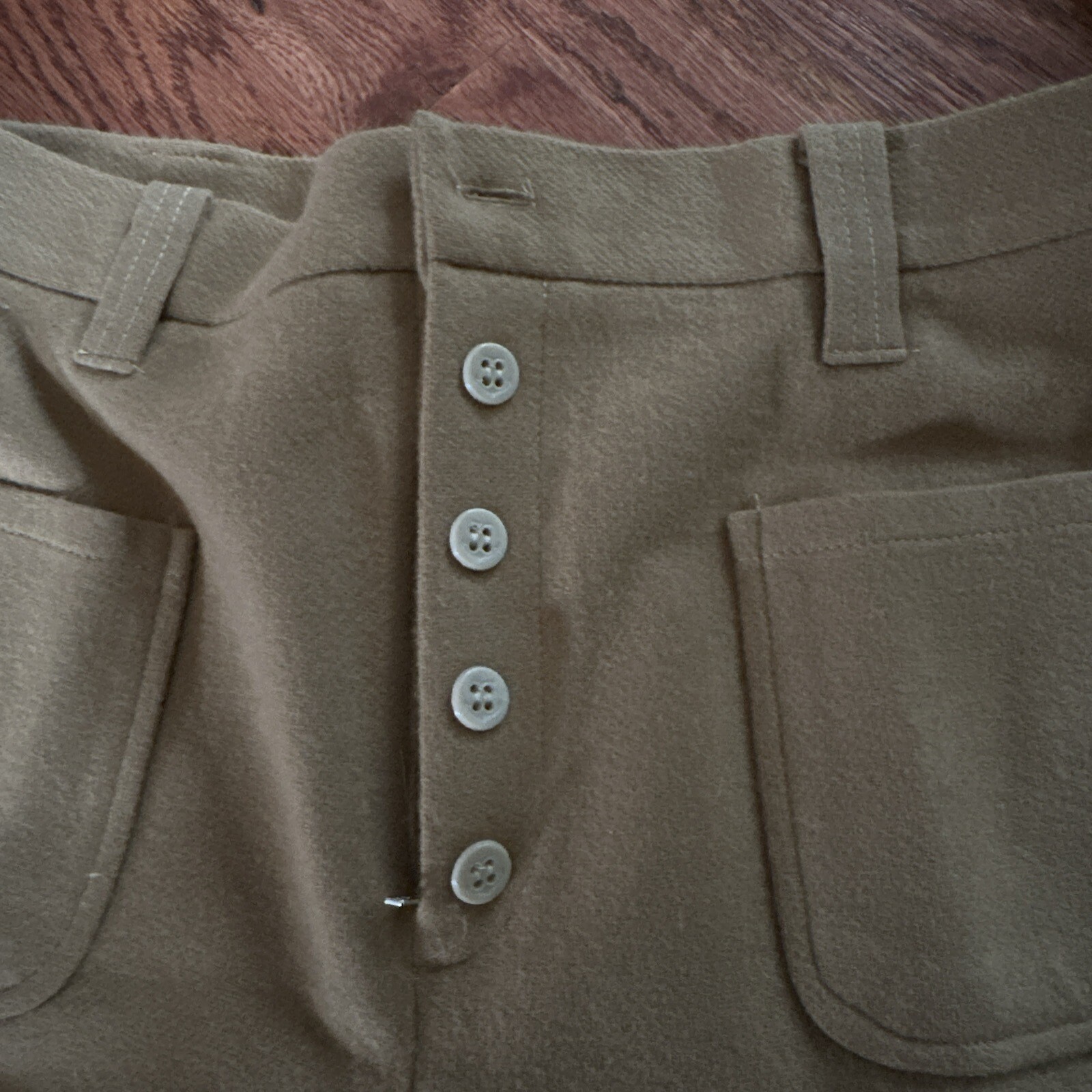 Vintage 60s 70s Ann Robin Bonded Wool Zipper Fly Tan Trousers Size 18 32″ Waist