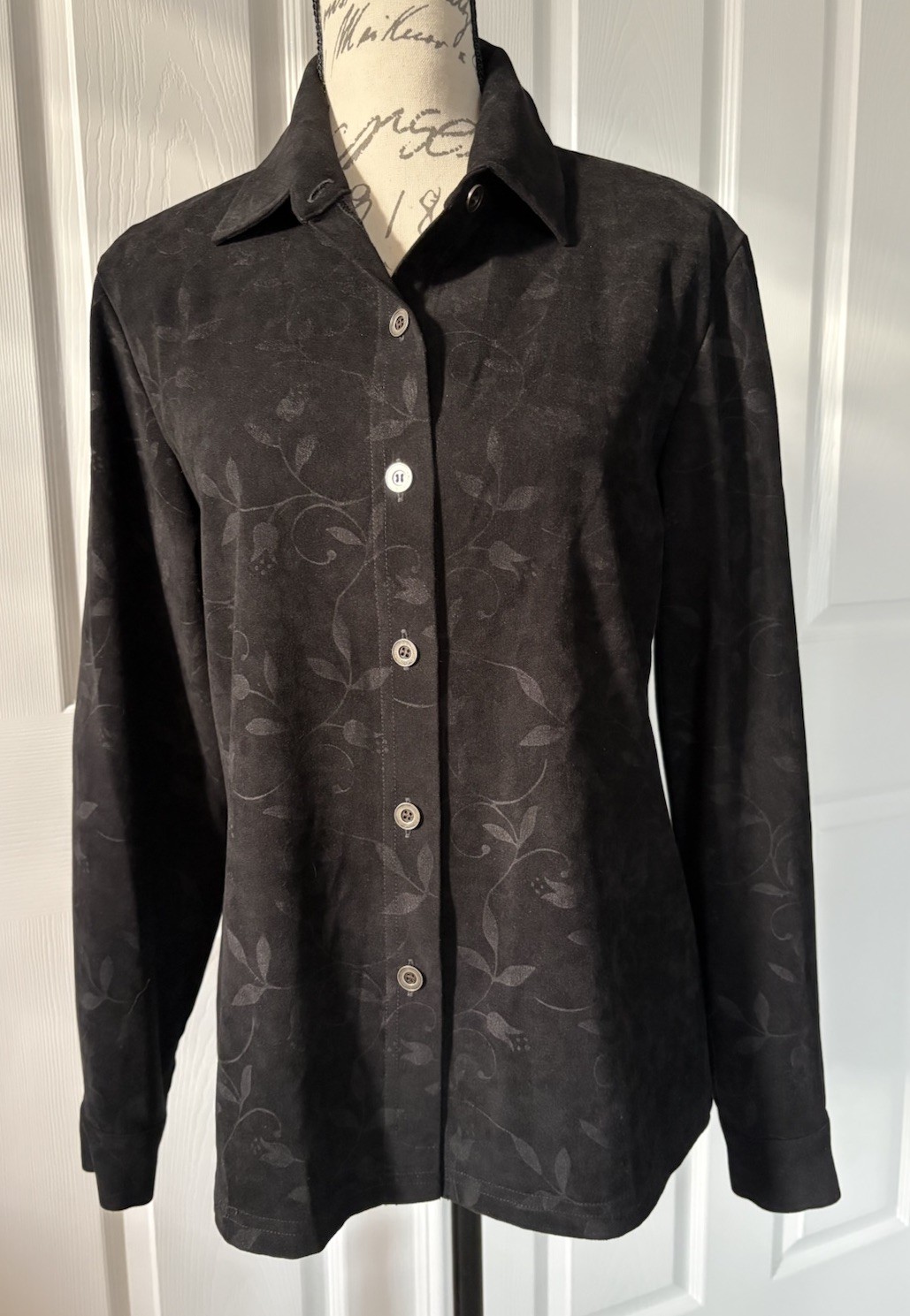 CHERYL TIEGS Collared Long Sleeve Shirt Shacket Jacket Black Ivy Print VTG S