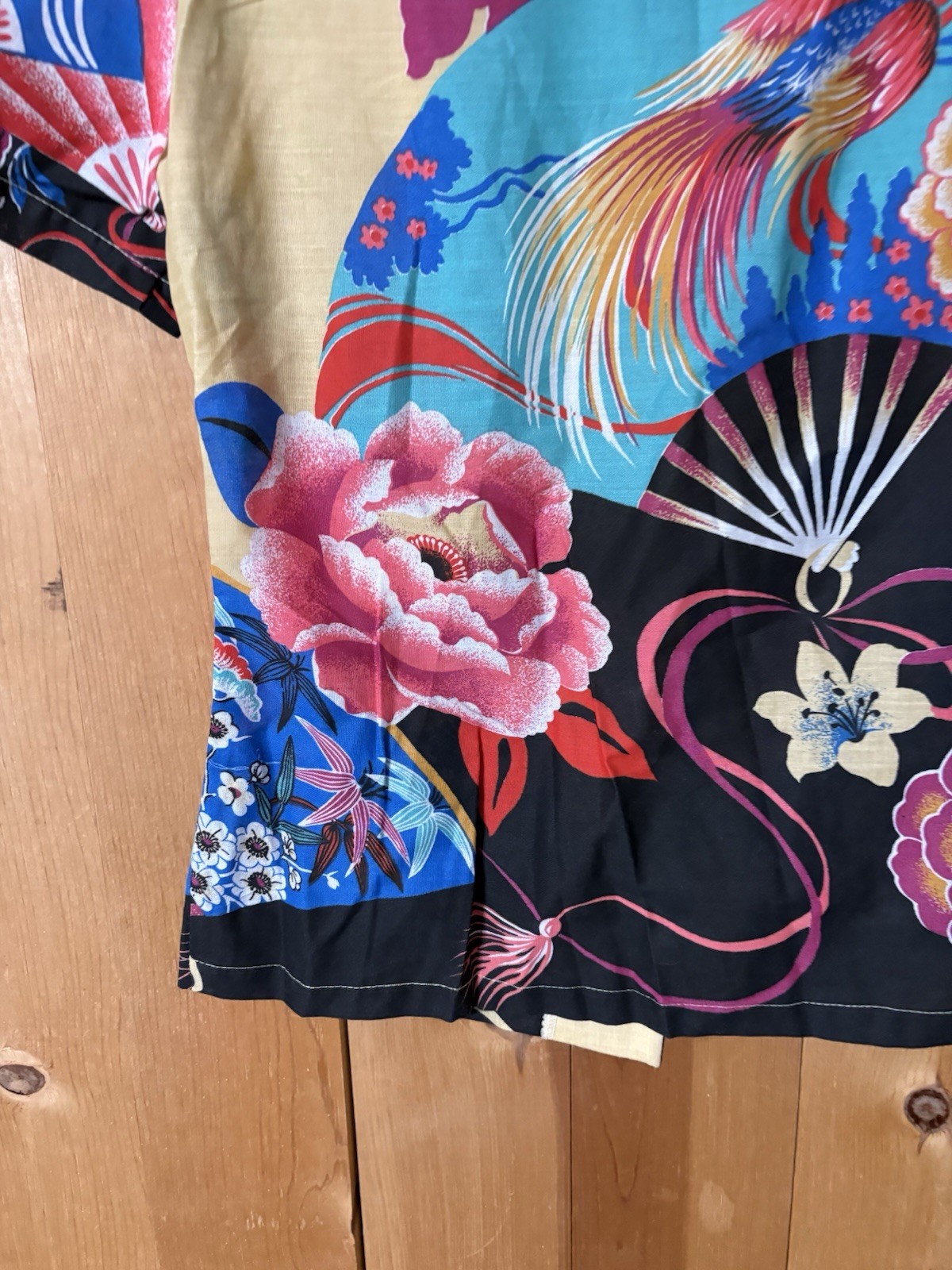 VTG 1980s Fritzi Asian Inspired Blouse AOP PRINT Asian Fans & Cranes XS B-34”