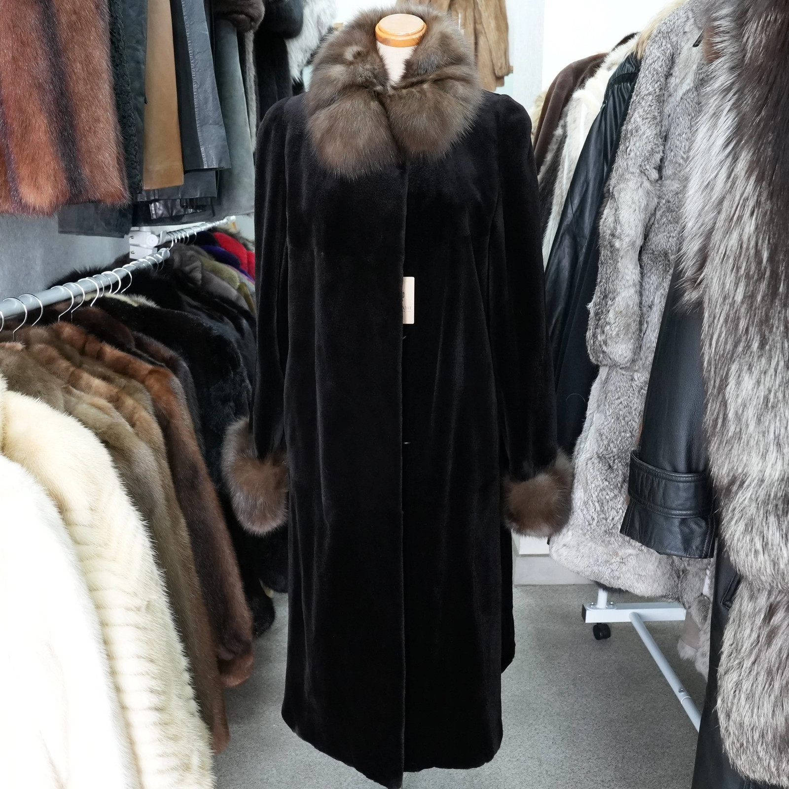 Shaved Mink and Russian Sable Trim Long Coat – Genuine Vintage Fur From Japan