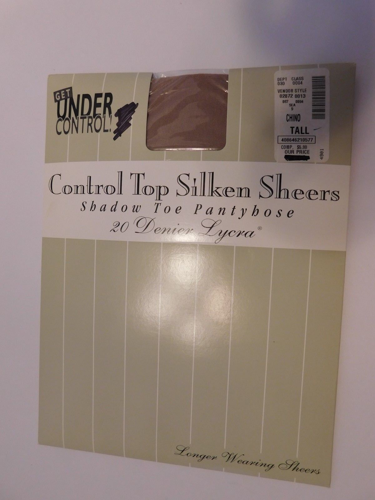 Vintage Control Top Silken Sheers Shadow Toe Pantyhose Chino Tall