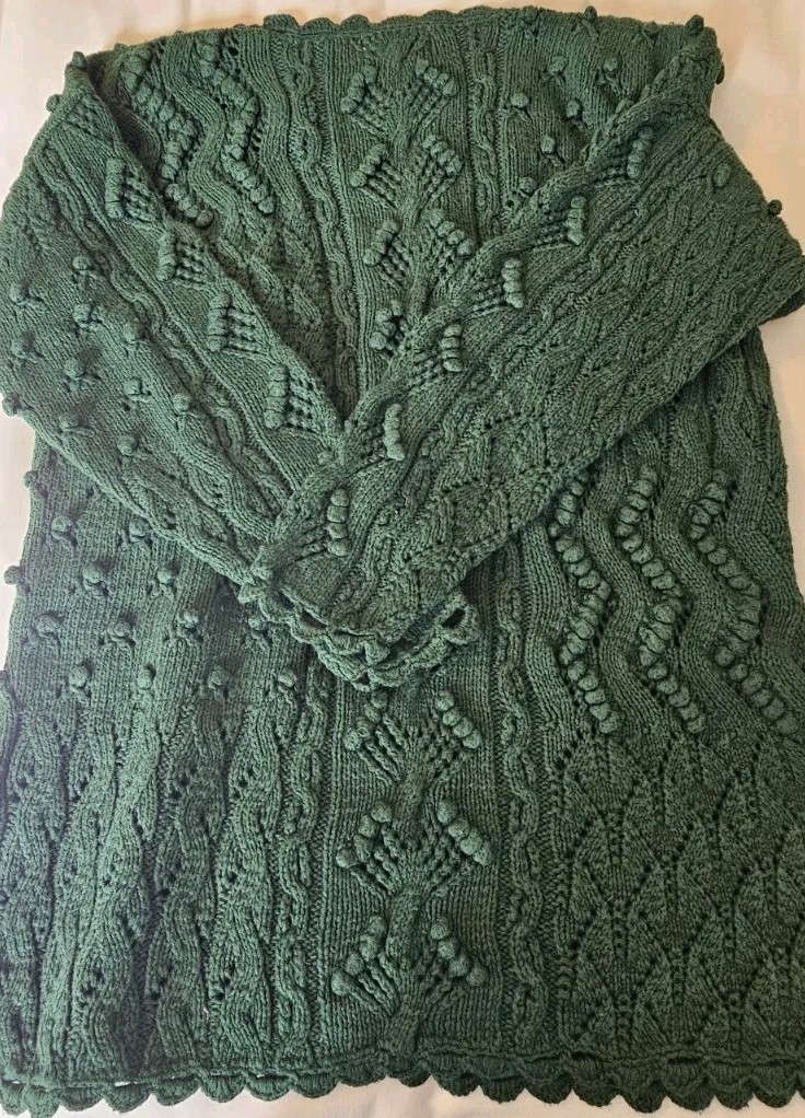 NWT Deadstock Vtg 90s Yarnworks Handknit Sweater Womens Size L Green Chunky