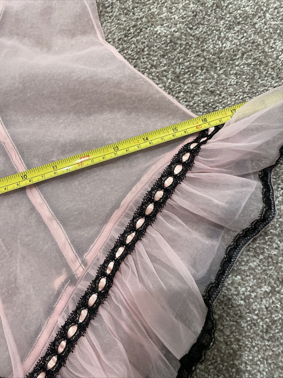 Vintage 1950s Glydons Chiffon Skirted Slip Teddy Pink Black Small Ruffle Pin Up