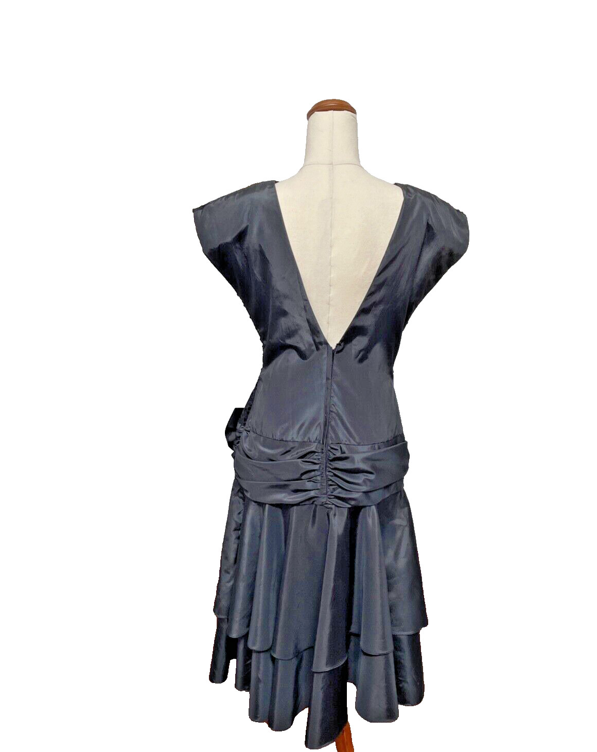 Vintage 1980sPaco Sydney Black Taffeta Drop Waist Evening Dress Sequin Top S10