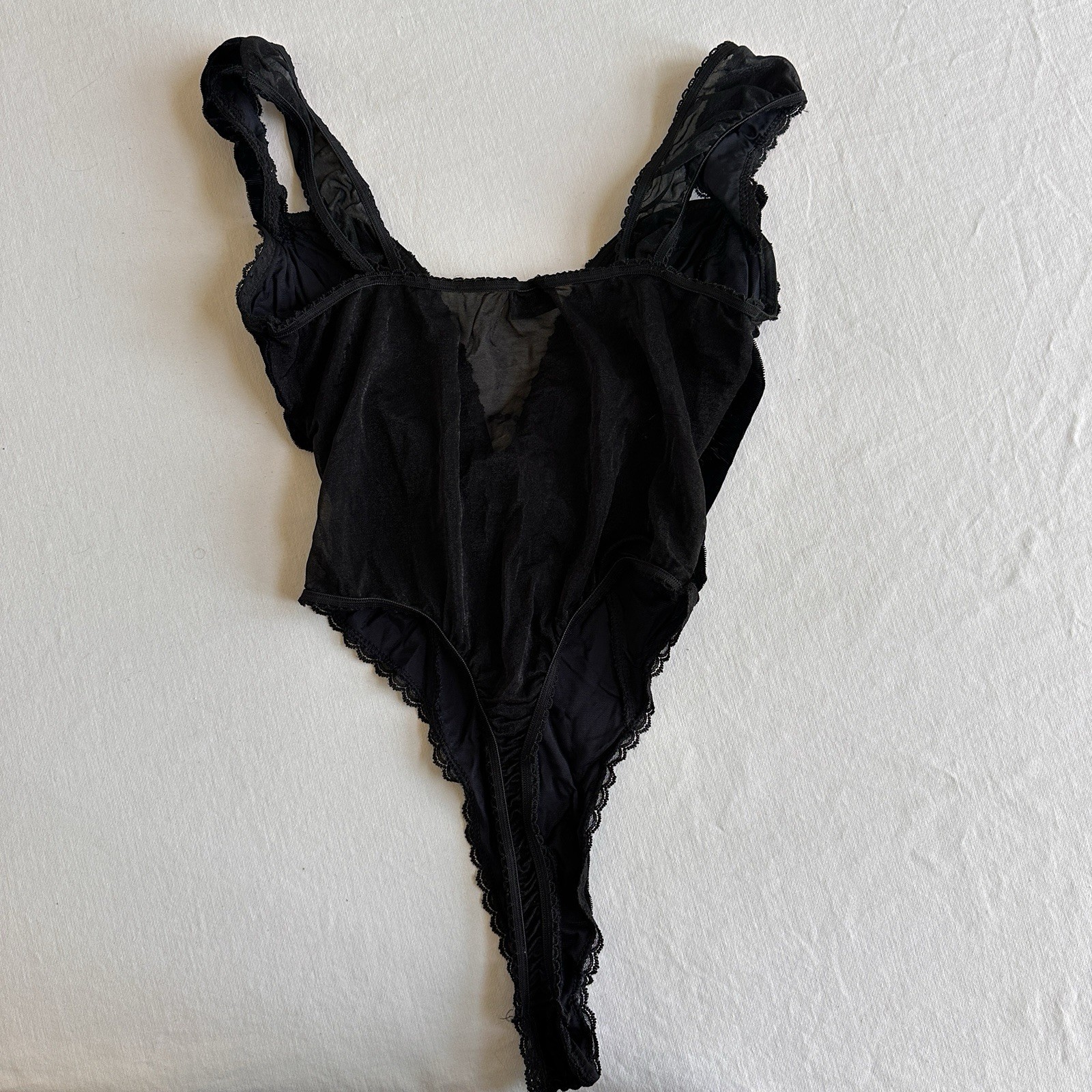 90s VTG Y2K Romantic Fredricks Of Hollywood Velvet Deep V Teddy XS/S Bodysuit