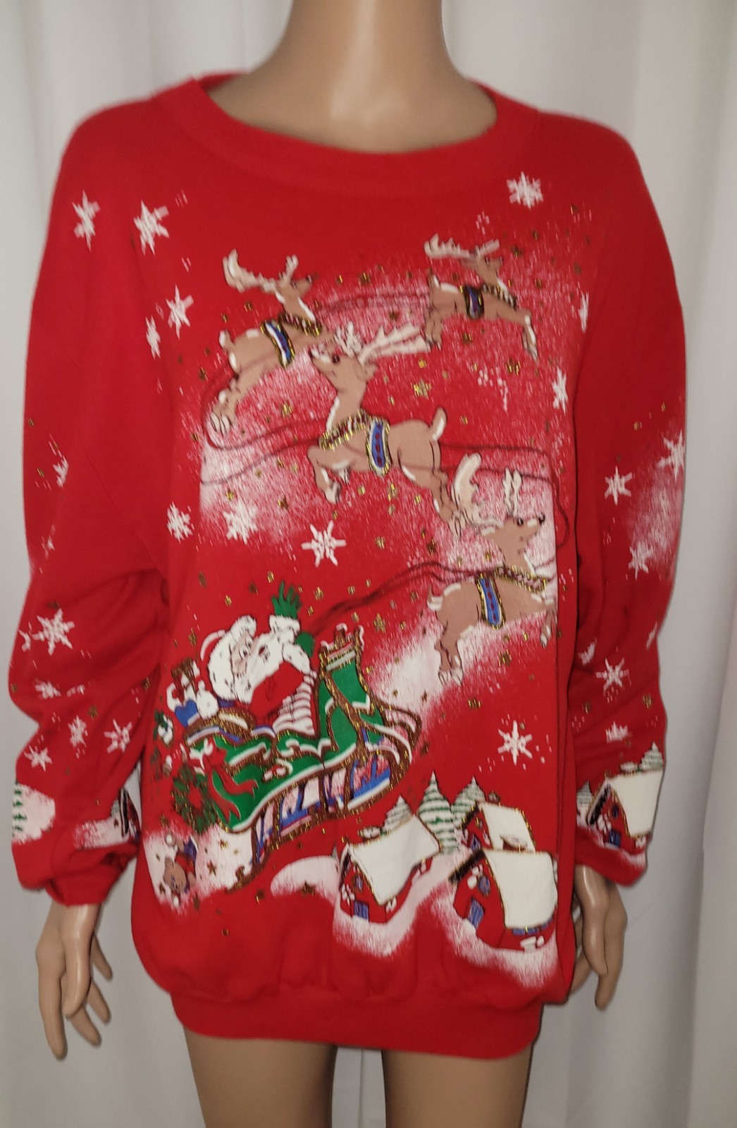 Vtg 1990s Holiday Time Christmas Santa Sweatshirt Size XL