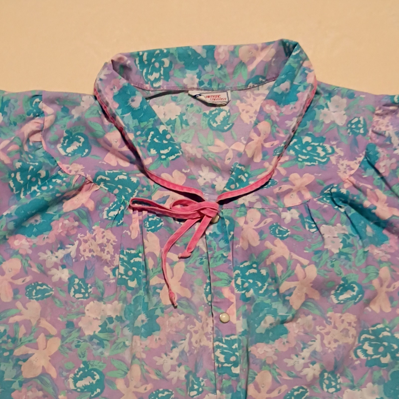 Artistic Fantasy 1980s Babydoll Nightgown Robe 1X Cotton Blend Floral