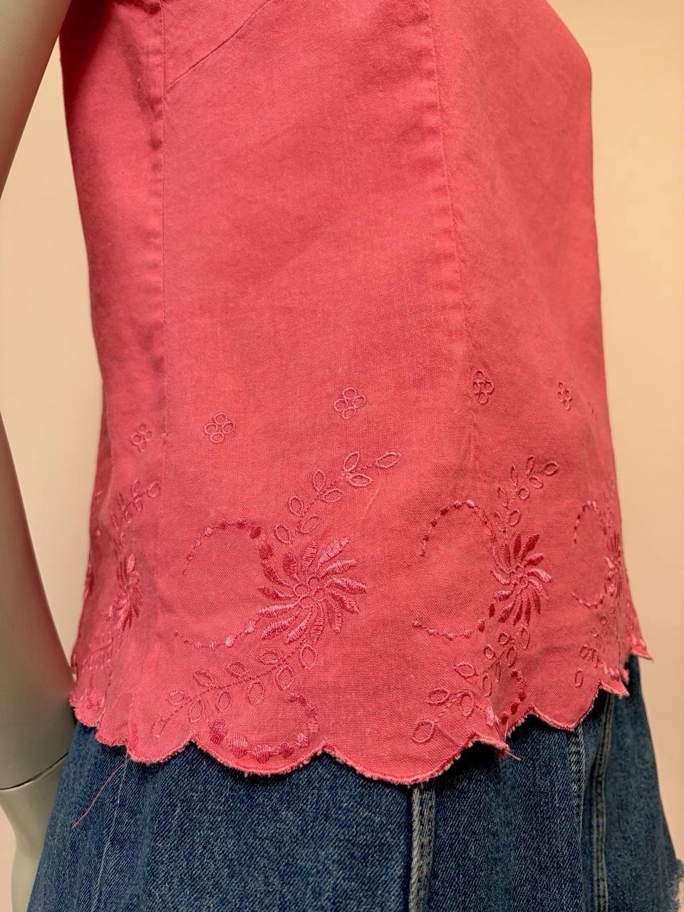 Vintage 90s Y2K Coral Pink Embroidered Scallop Hem Tank Top Shell Cottagecore S