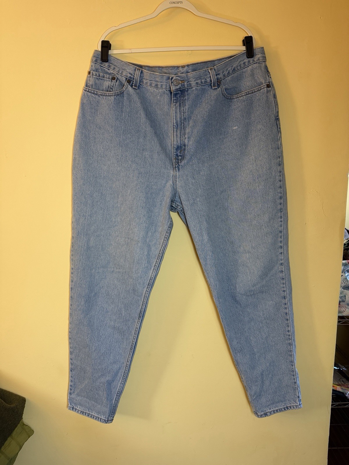 Levi’s 550 USA made vintage jeans tagged 22W fit like 18 high rise light wash