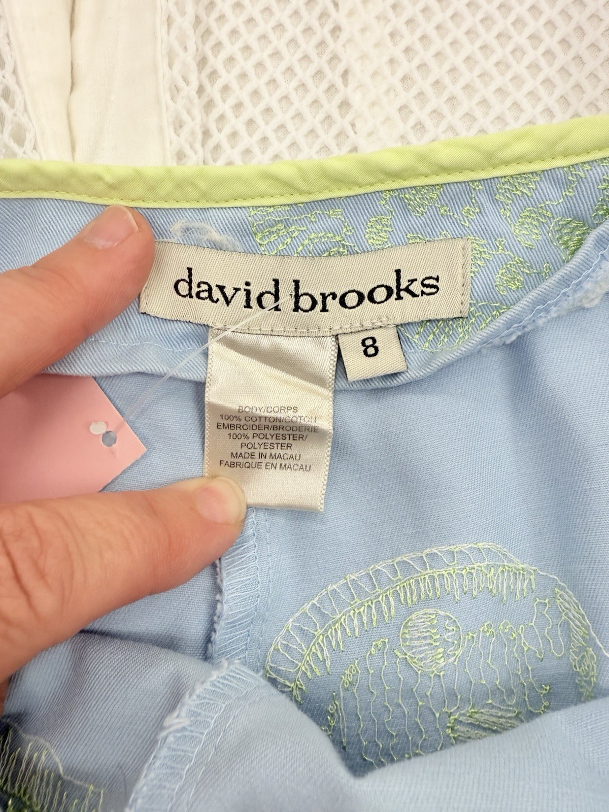 Vintage Y2K David Brooks Blue Capri Pants w/Lime Green Embroidered Fish Size 8