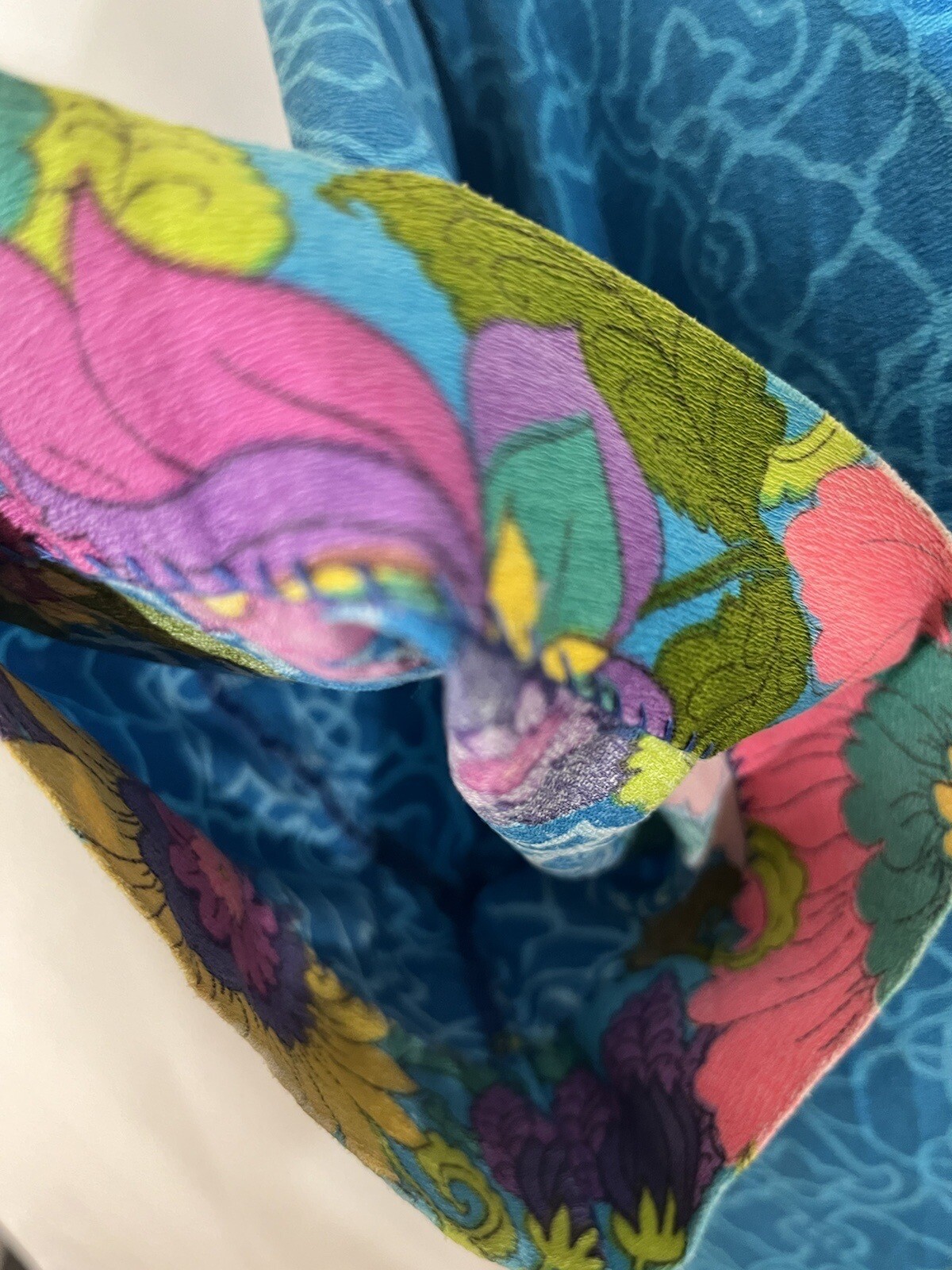 60s Lorraine Robe Barkcloth M Bright Colorful Floral Flaws READ Description Mod