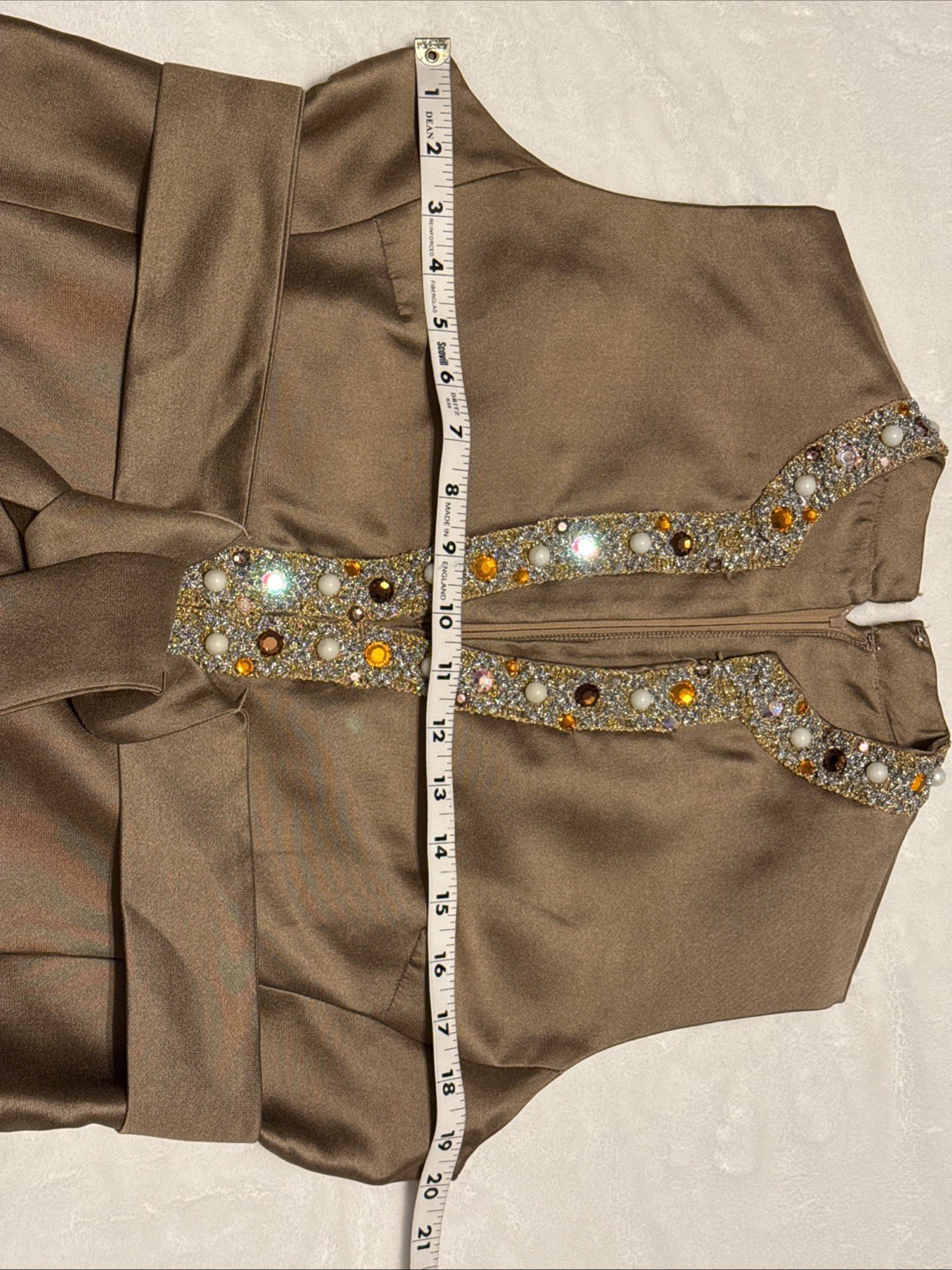 Vintage Bonwit Teller Sleeveless Dress Embellished W Belt Brown Large Zipper
