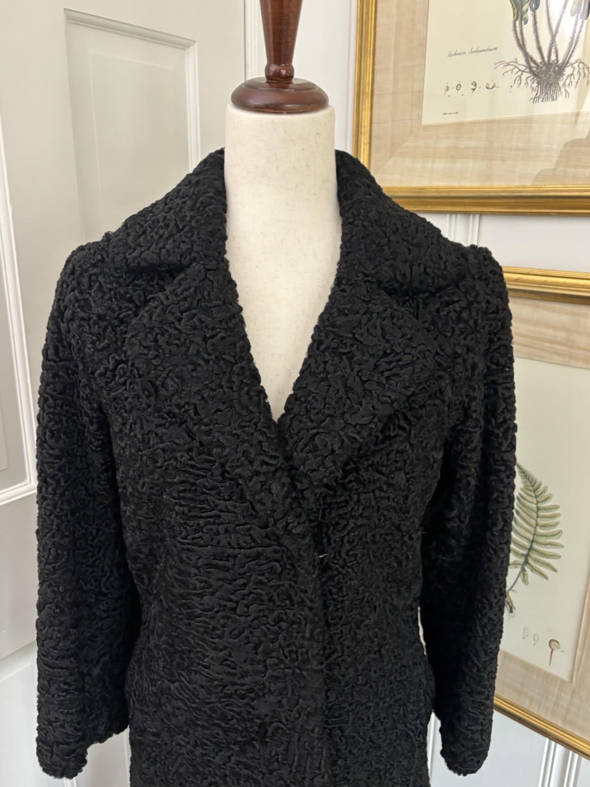 Vintage 1960’s Or 1970’s Genuine Persian Lamb Black Single Breasted Coat S XS