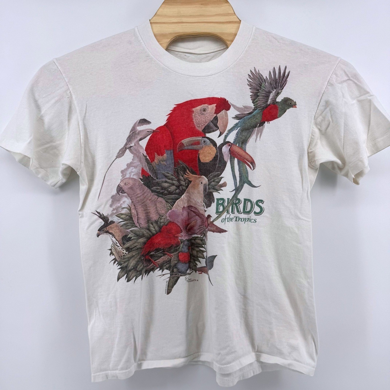 Harlequin Nature Graphics T-Shirt Large Cream Birds of the Tropics 1988 Vintage