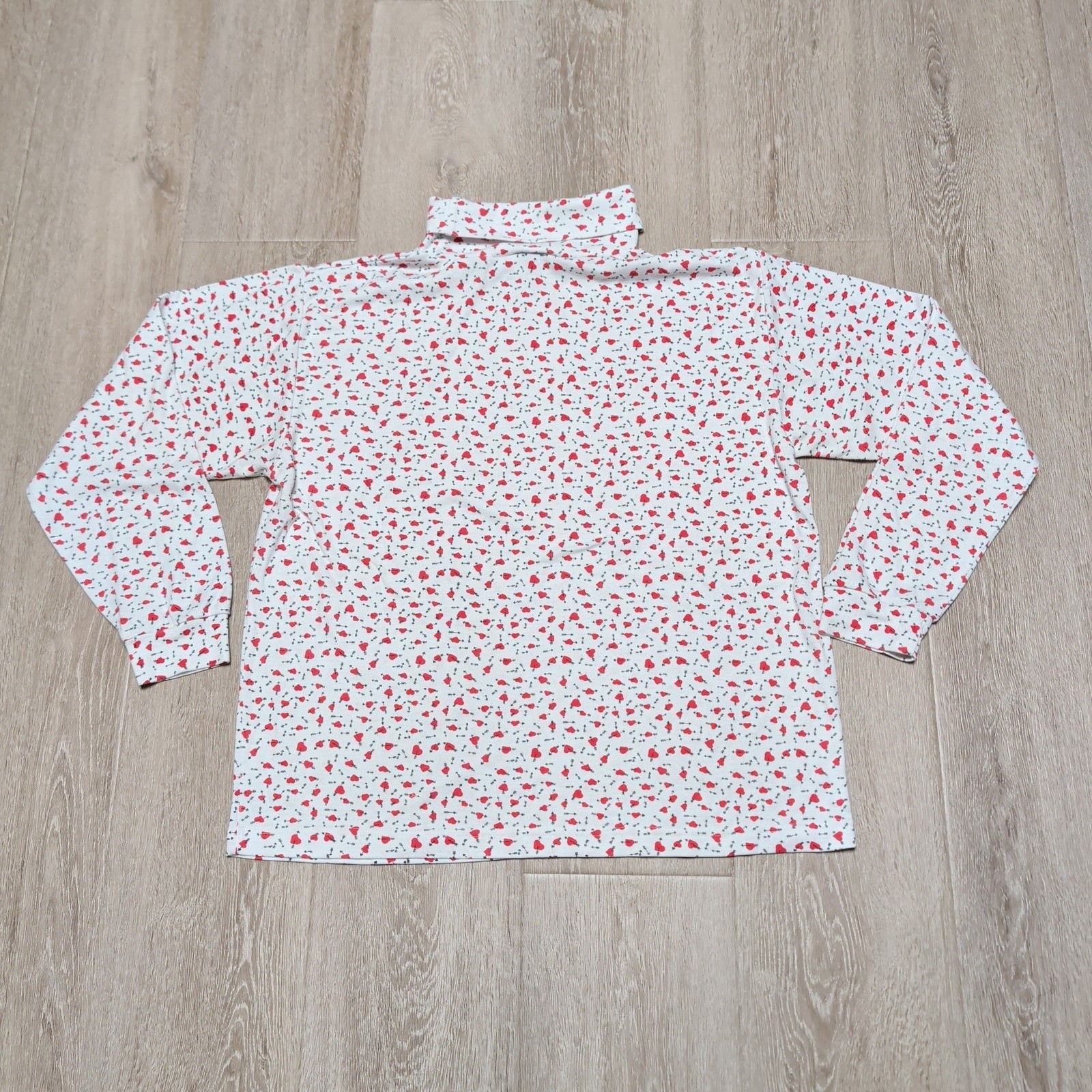 Vintage 90s Mixed Blues Turtleneck Top Women Large White Red Heart Arrow Cute