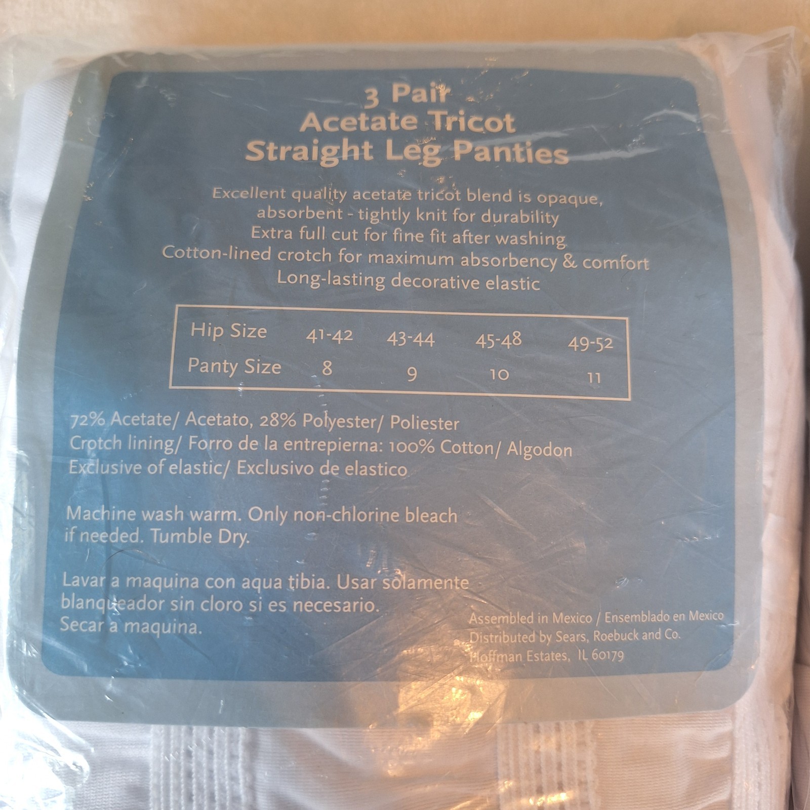 2 Vintage Blue Package Sears Size 10 Acetate Tricot Straight Leg Panties 3 Pack