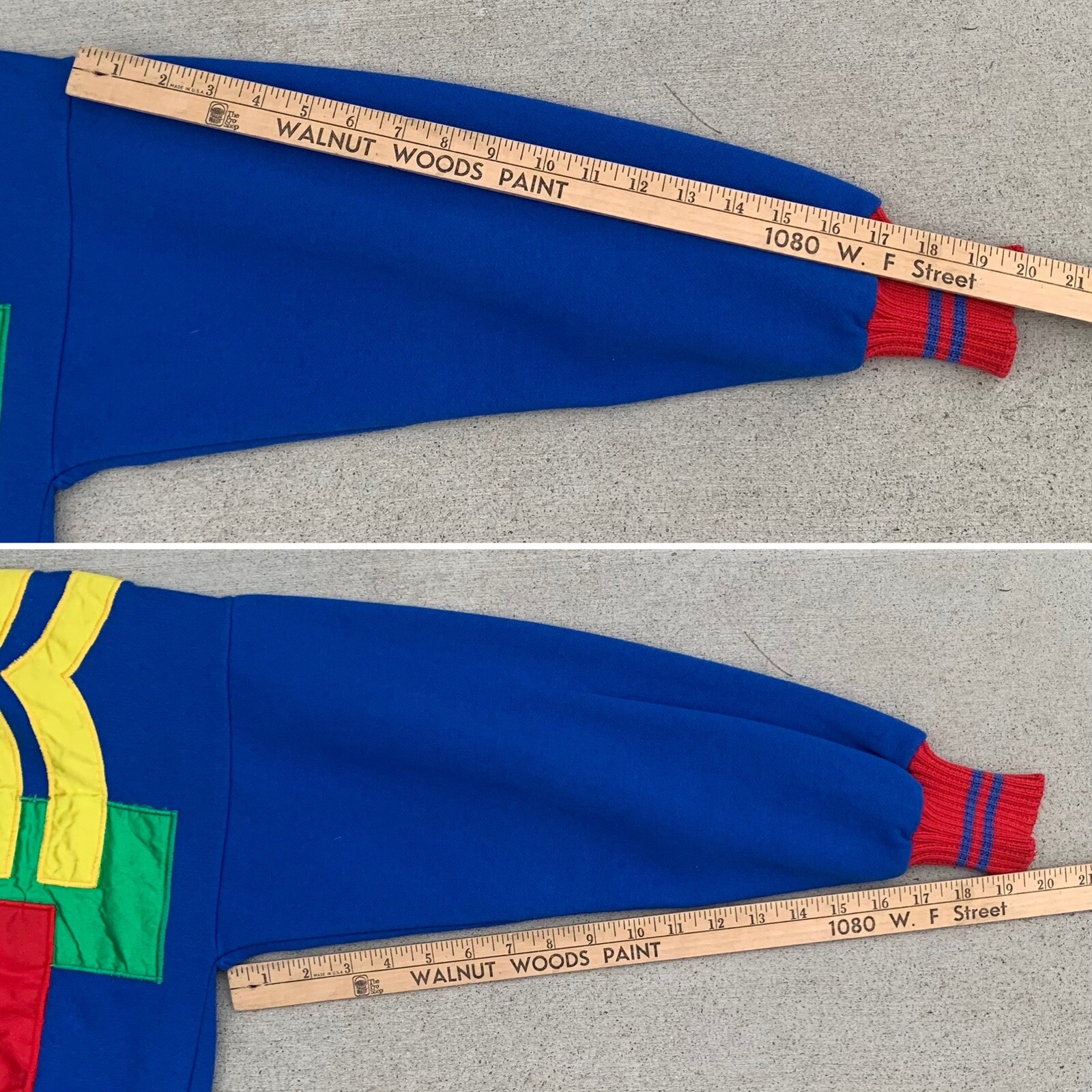 vintage sweashirt with geometric satin primary colors 1980s Boundary Waters L