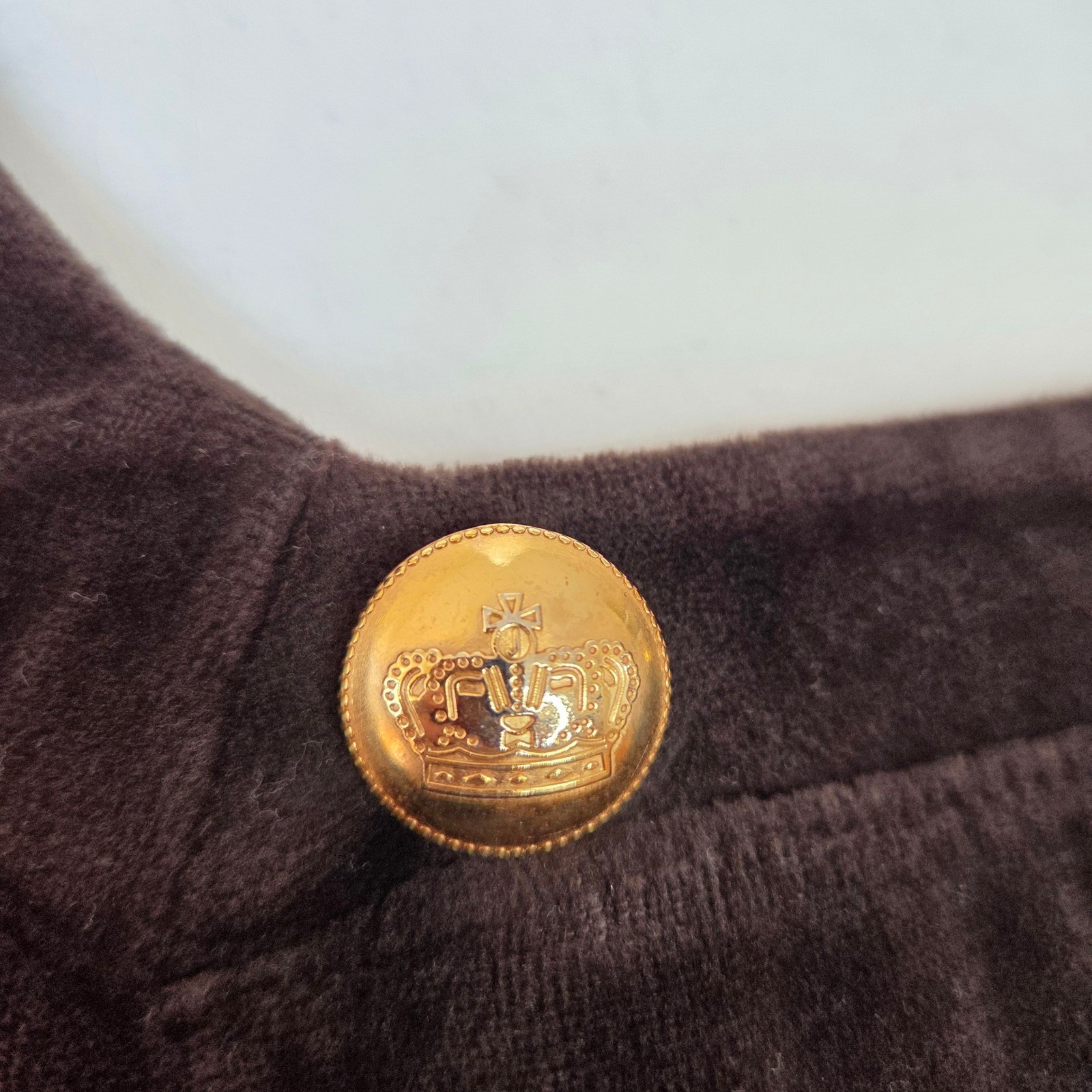 Juicy Couture Vintage Y2K Velour Babydoll Dress Brown Gold Crest Button Small