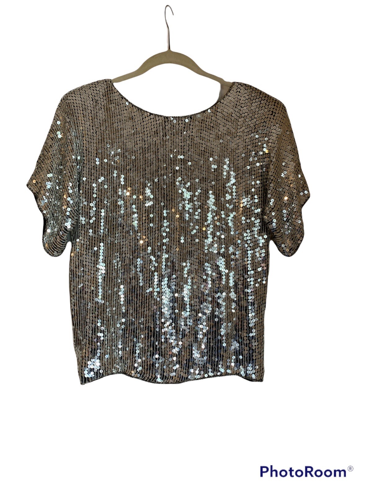Vintage 80s Jean for Joseph le Bon Silver Sequin Top 100% Silk Party Evening S