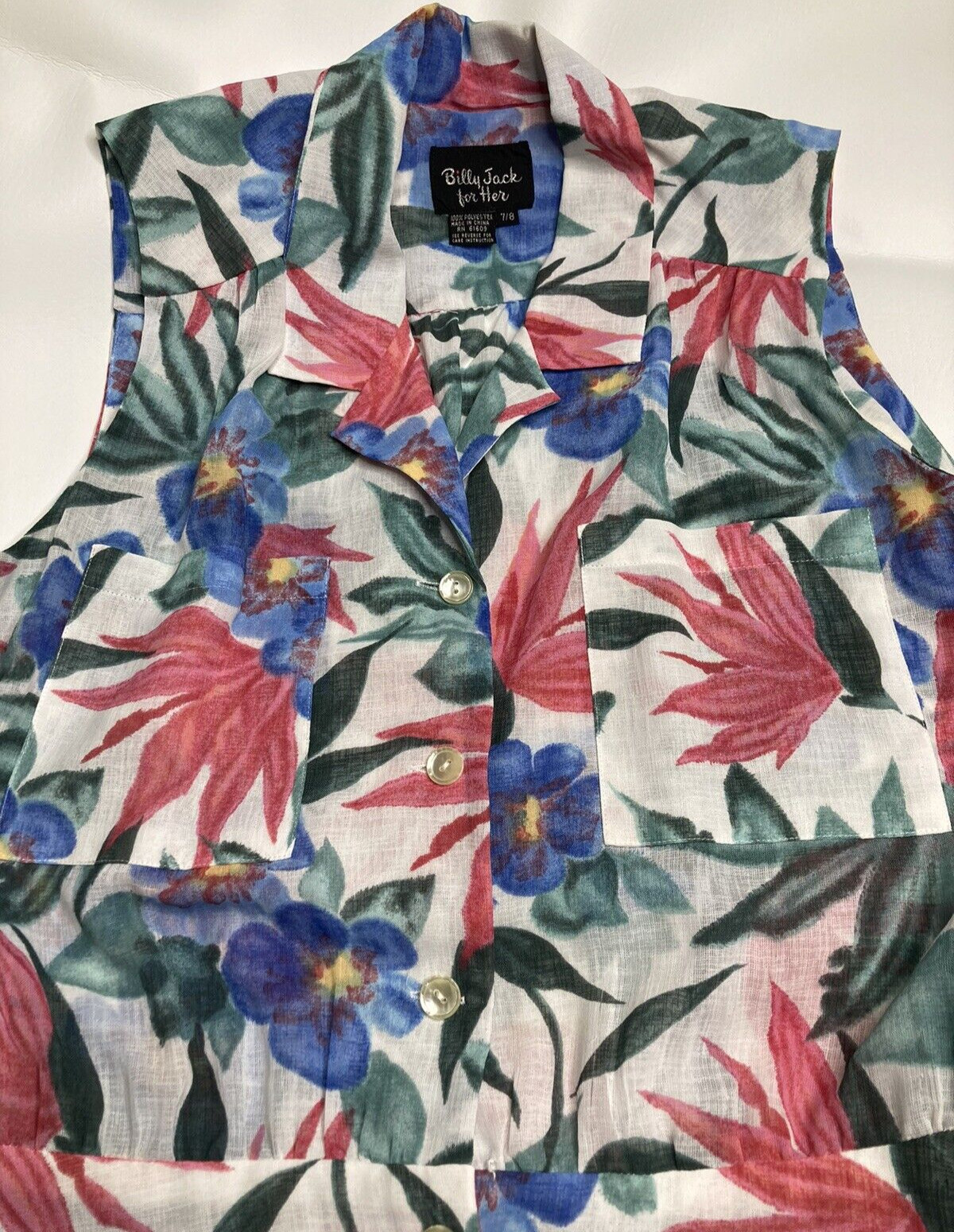 Vintage Billy Jack For Her Dress Midi Pleated Floral Colorful Sleeveless Sz 7/8